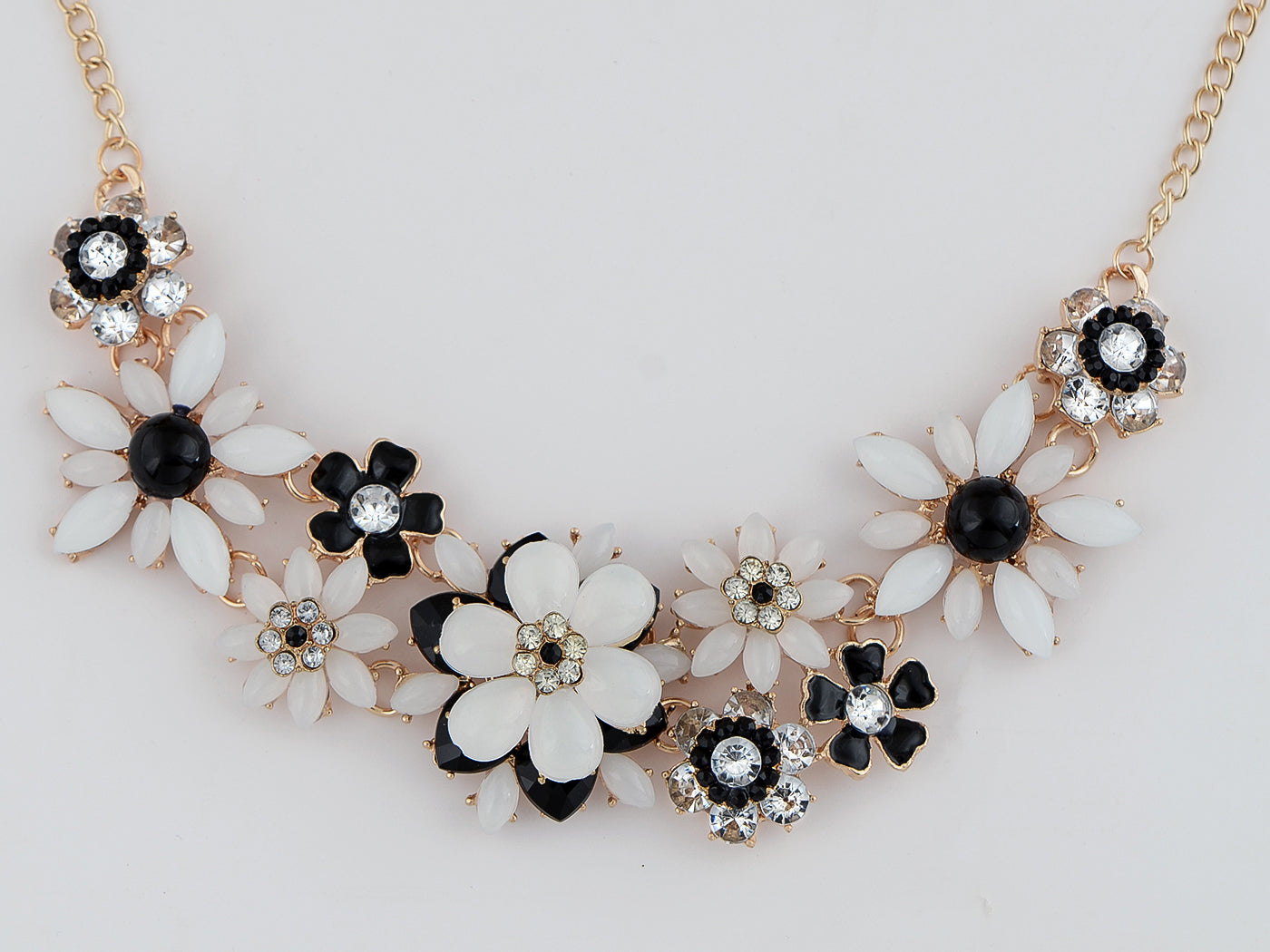 Pearl Floral Pink Multicolor Enamel Flower Bib Statement Necklace