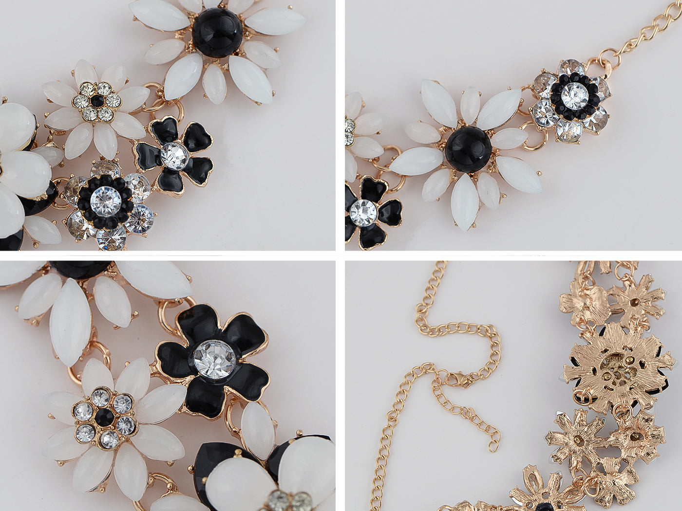 Pearl Floral Pink Multicolor Enamel Flower Bib Statement Necklace