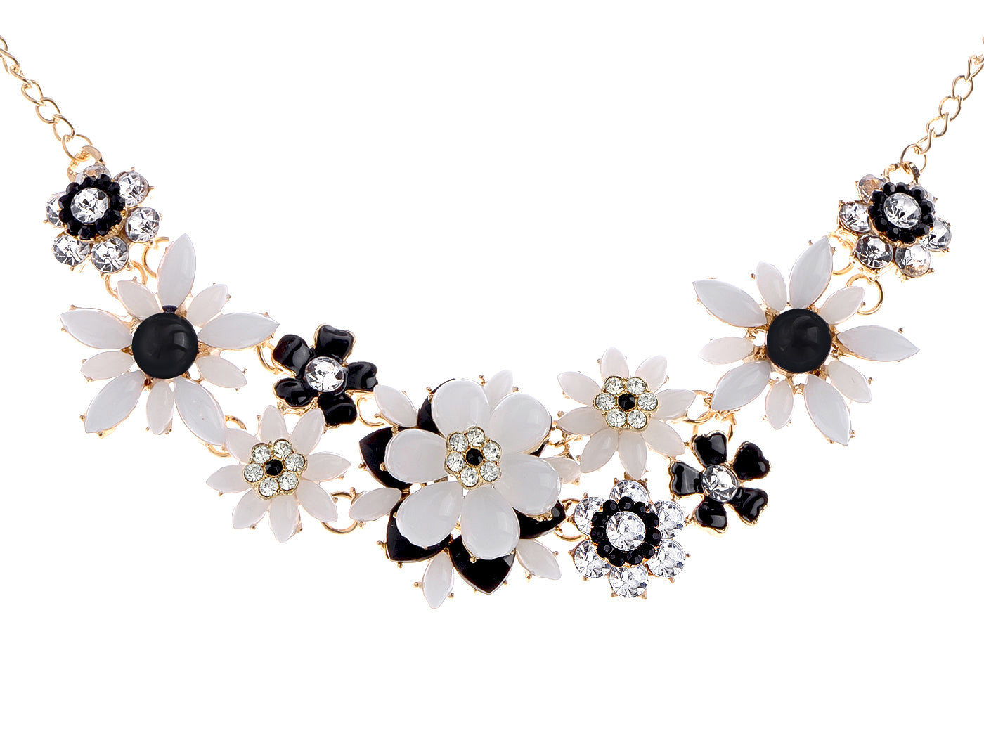 Pearl Floral Pink Multicolor Enamel Flower Bib Statement Necklace