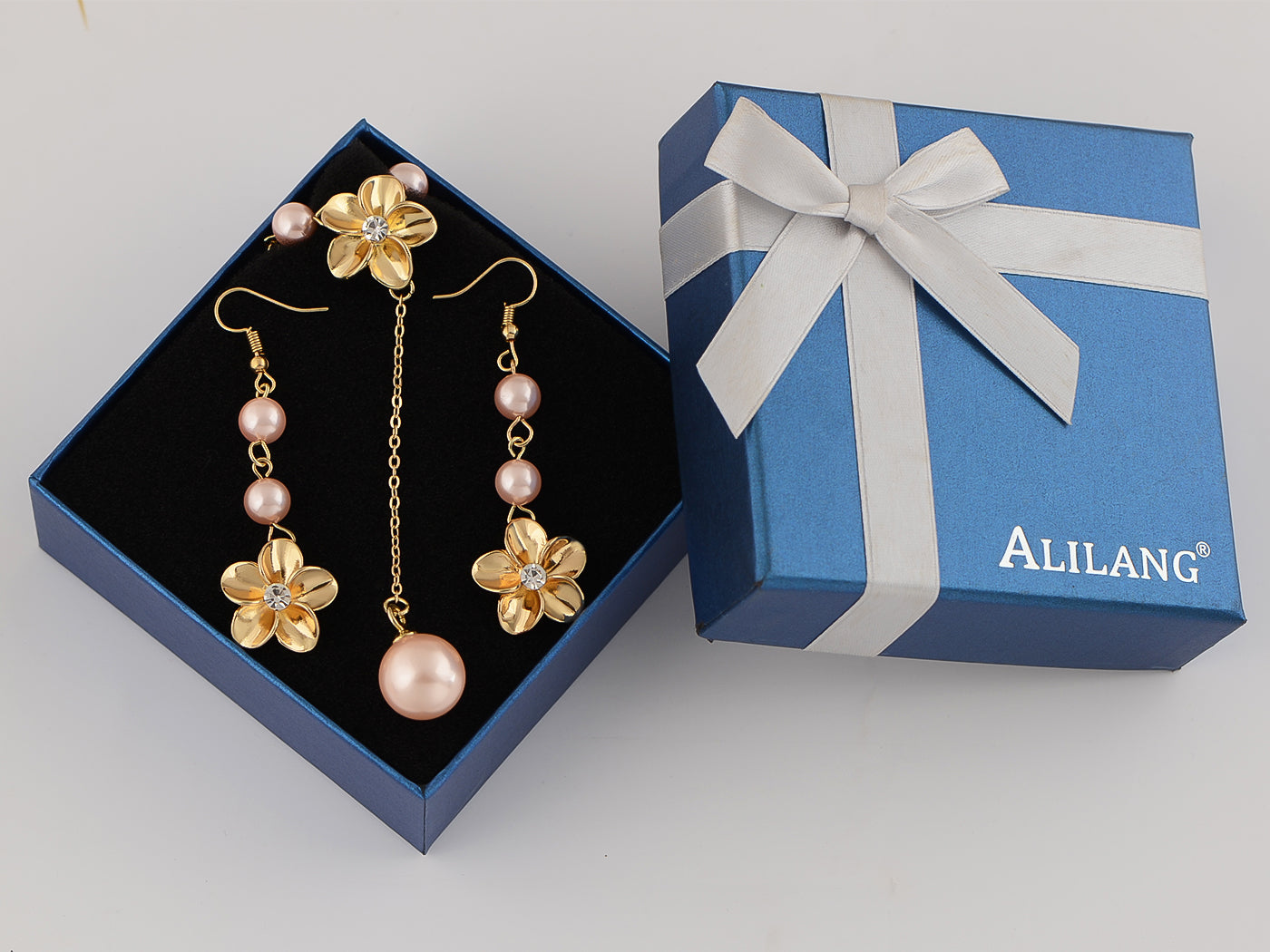 Pink Purple Hawaiian Flower Necklace Earrings Set