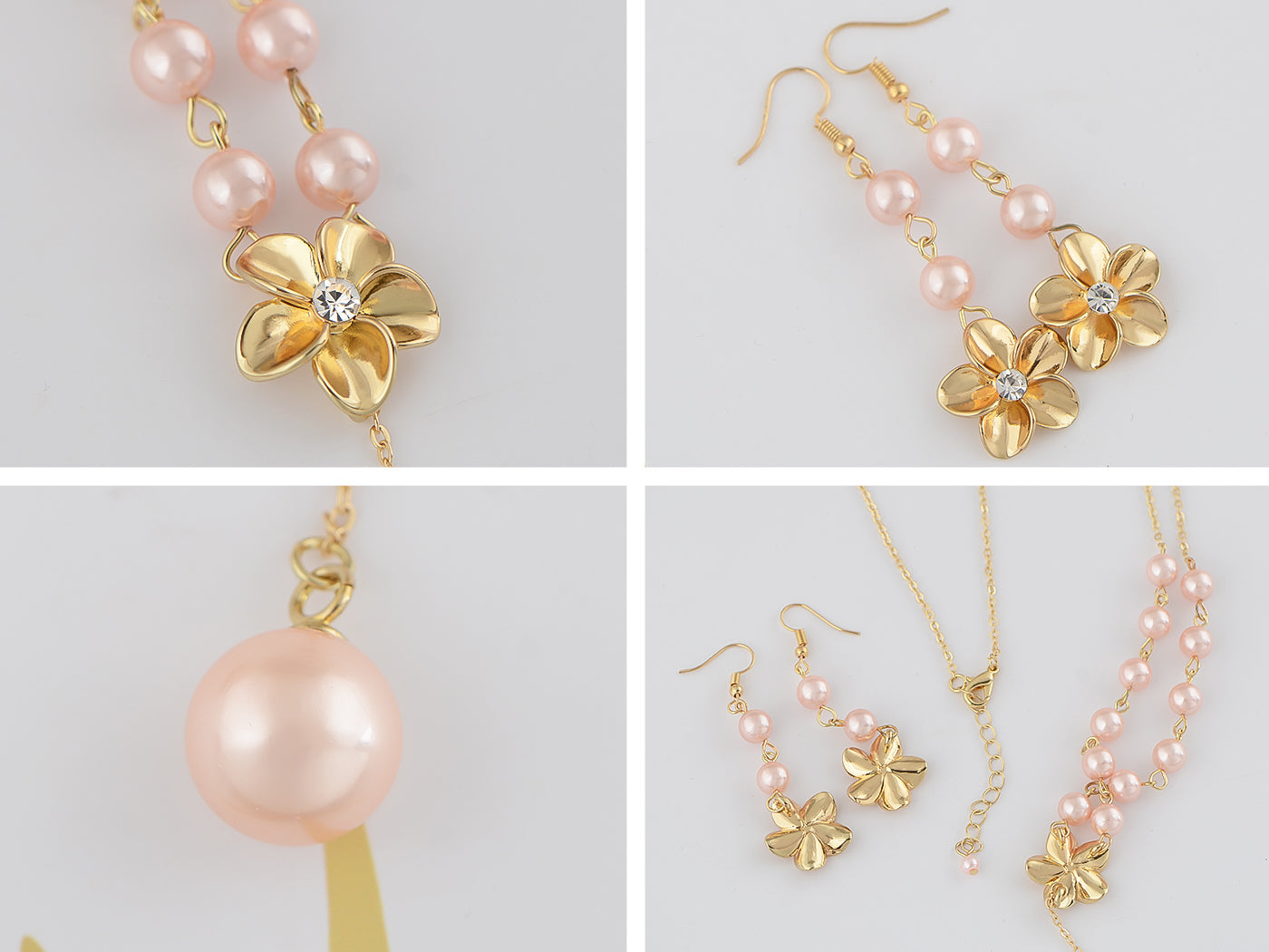 Pink Purple Hawaiian Flower Necklace Earrings Set