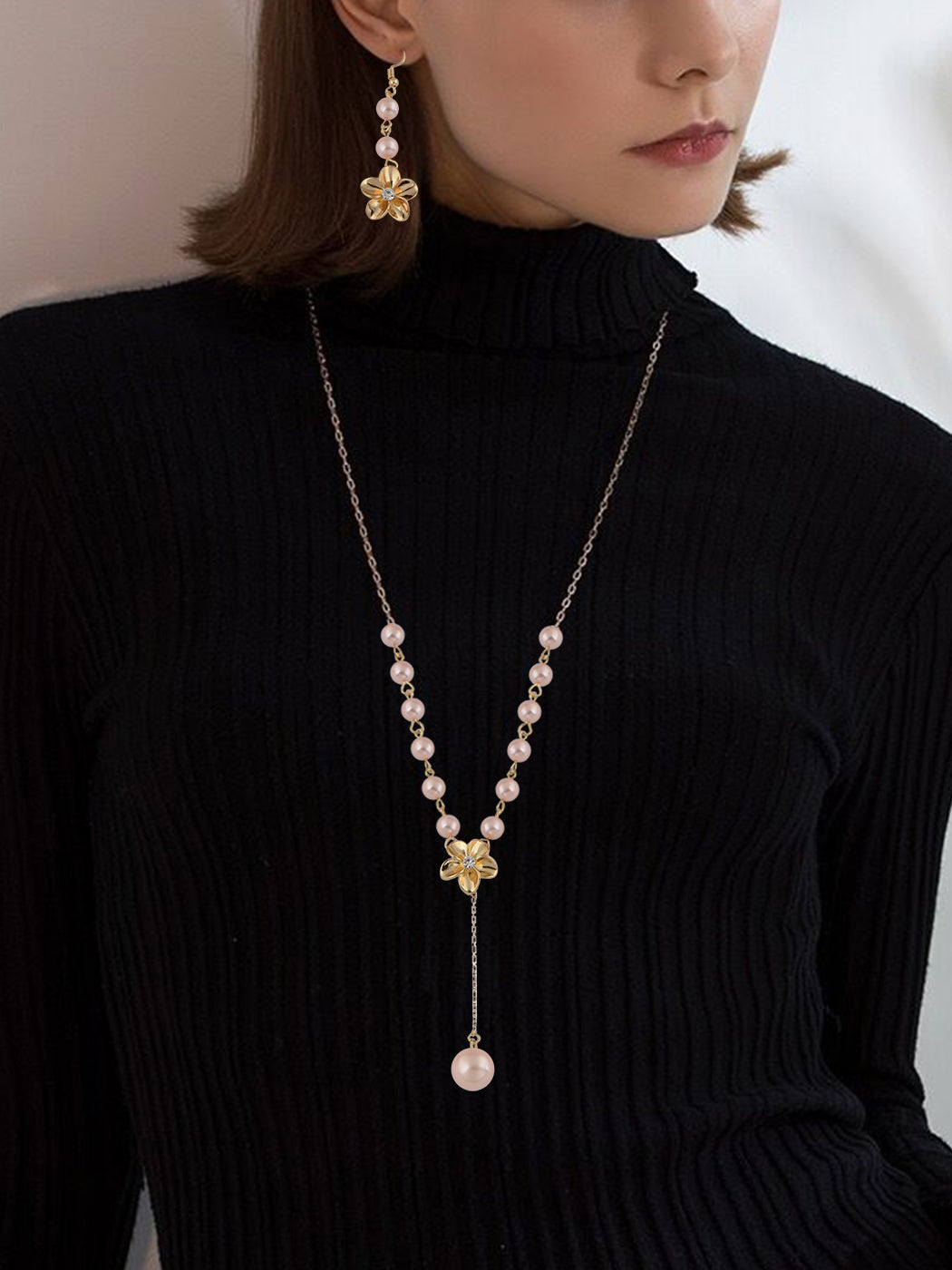 Pink Purple Hawaiian Flower Necklace Earrings Set