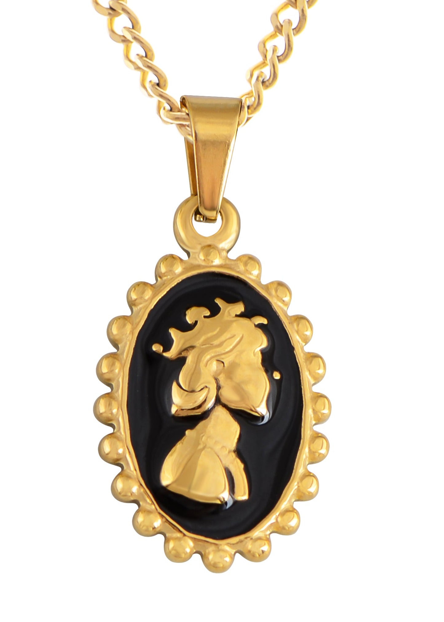 Alilang Vintage Inspired Black Enamel Queen Lady Cameo Pendant Necklace