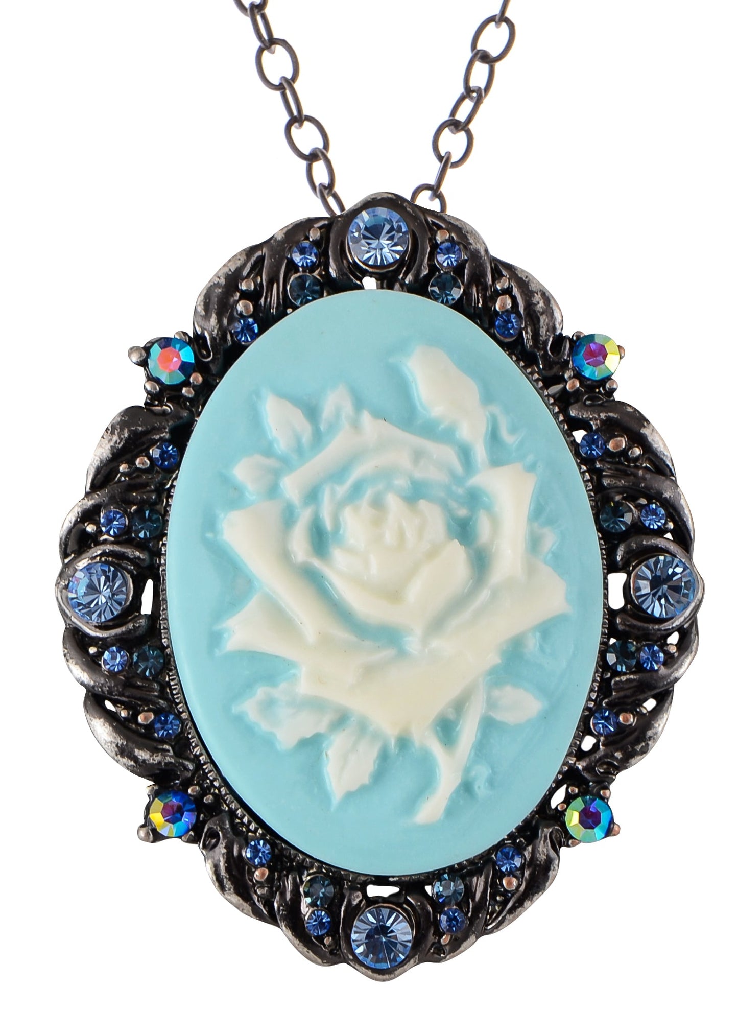 Alilang Vintage Inspired Sparkly Crystal Rhinestones Flower Cameo Pendant Necklace Brooch Pin