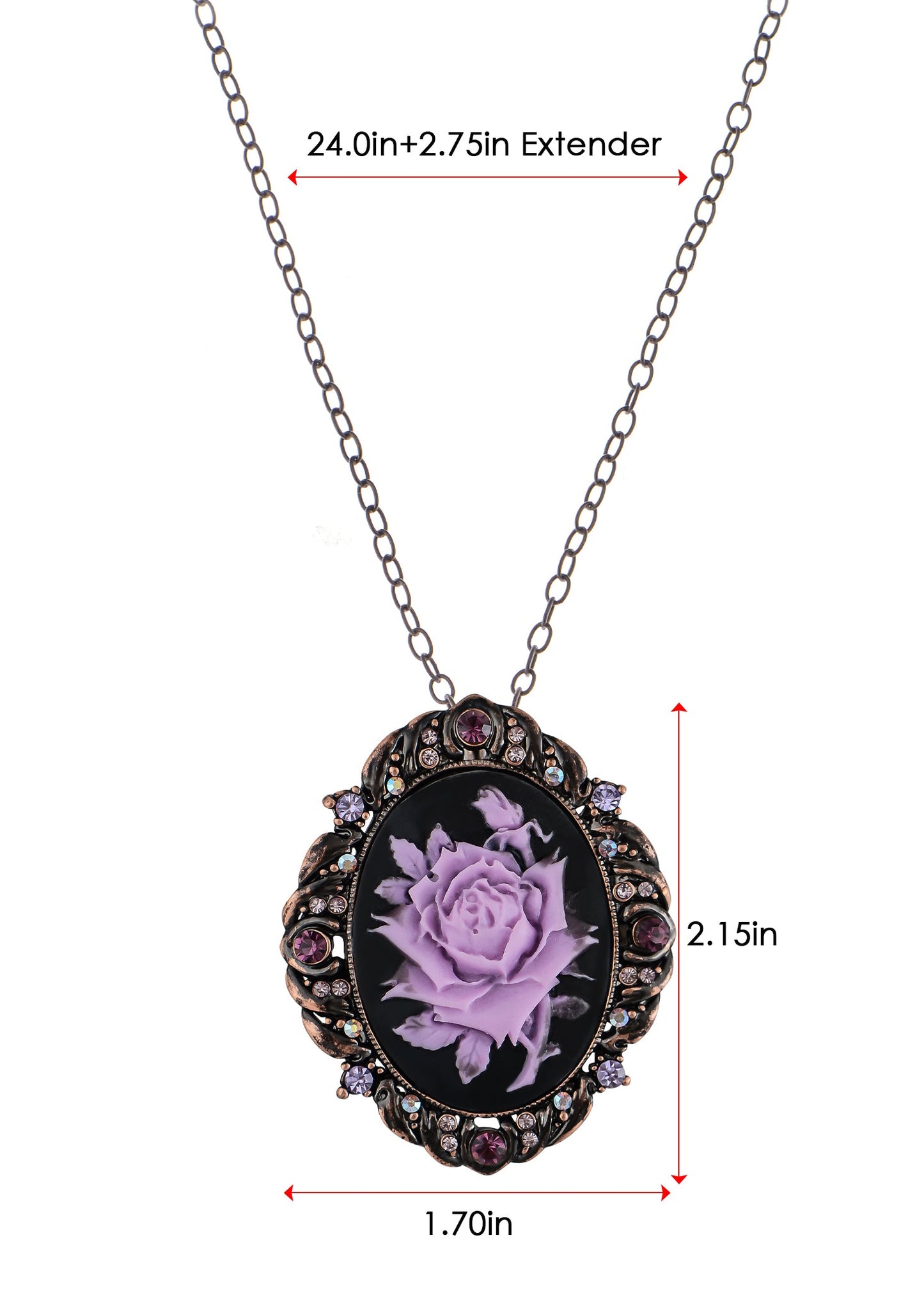 Alilang Vintage Inspired Sparkly Crystal Rhinestones Flower Cameo Pendant Necklace Brooch Pin