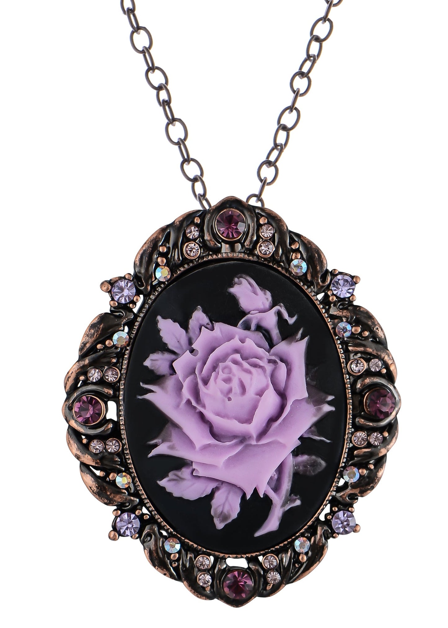 Alilang Vintage Inspired Sparkly Crystal Rhinestones Flower Cameo Pendant Necklace Brooch Pin