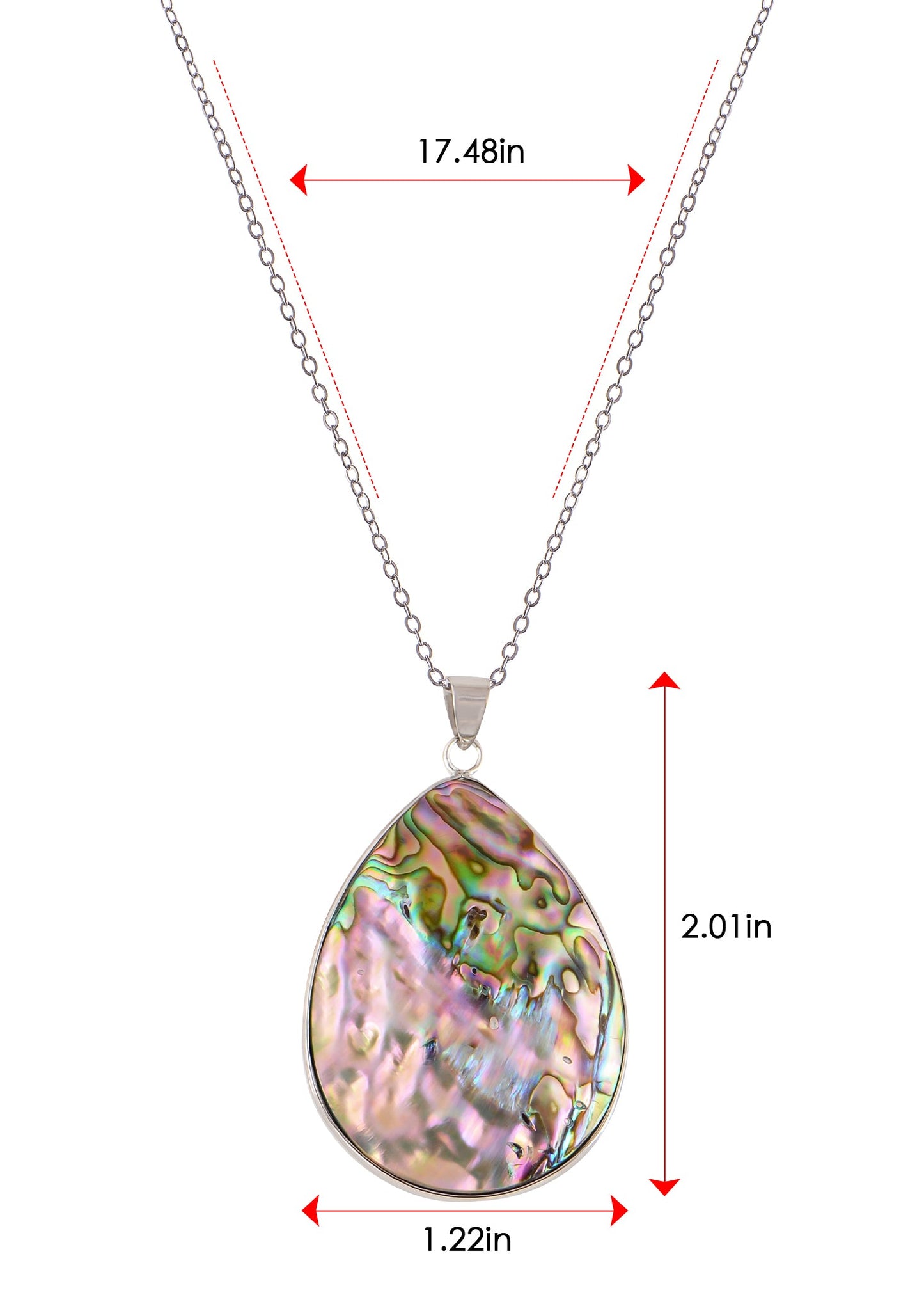 Alilang Silvery Tone Natural Abalone Shell Waterdrop Round Shape Pendant Necklace