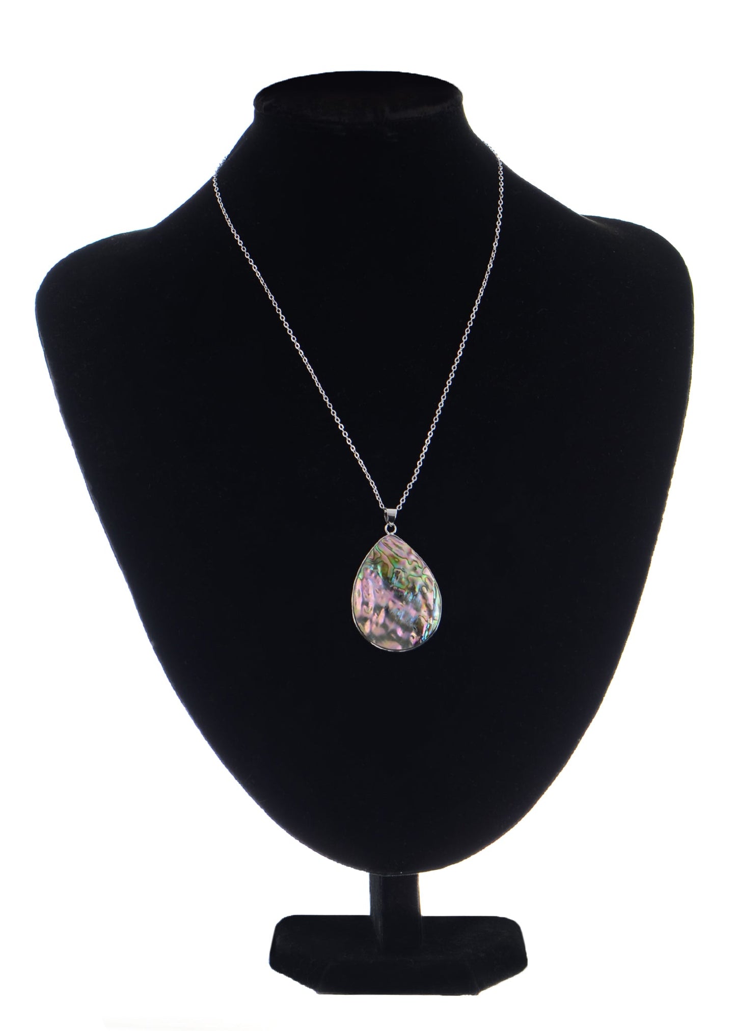 Alilang Silvery Tone Natural Abalone Shell Waterdrop Round Shape Pendant Necklace