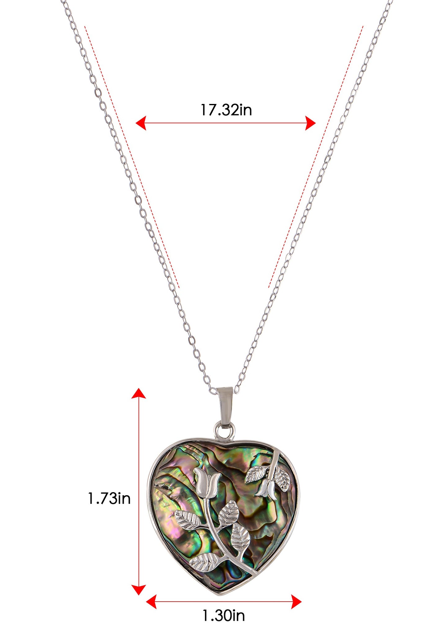 Alilang Natural Abalone Shell Silvery Tone Pendant Necklace with Relief Flower