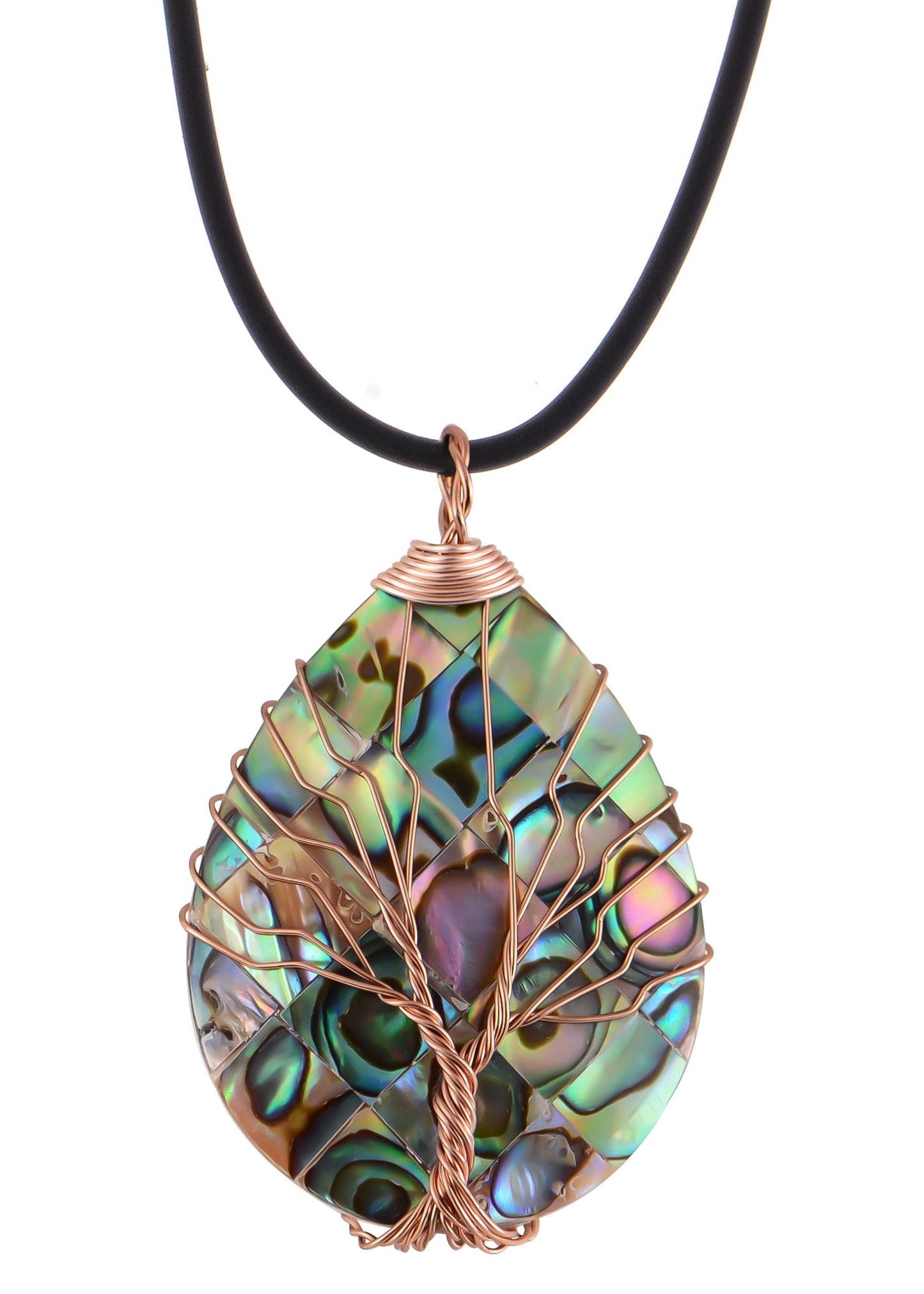 Alilang Abalone Shell Copper Wire Wrapped Tree Pendant Necklaces for Women Jewelry