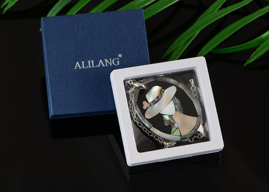 Alilang Silvery Tone Abalone Shell Elegant Lady Frame Pendant Necklace Christmas Valentine's Day Jewelry Gifts