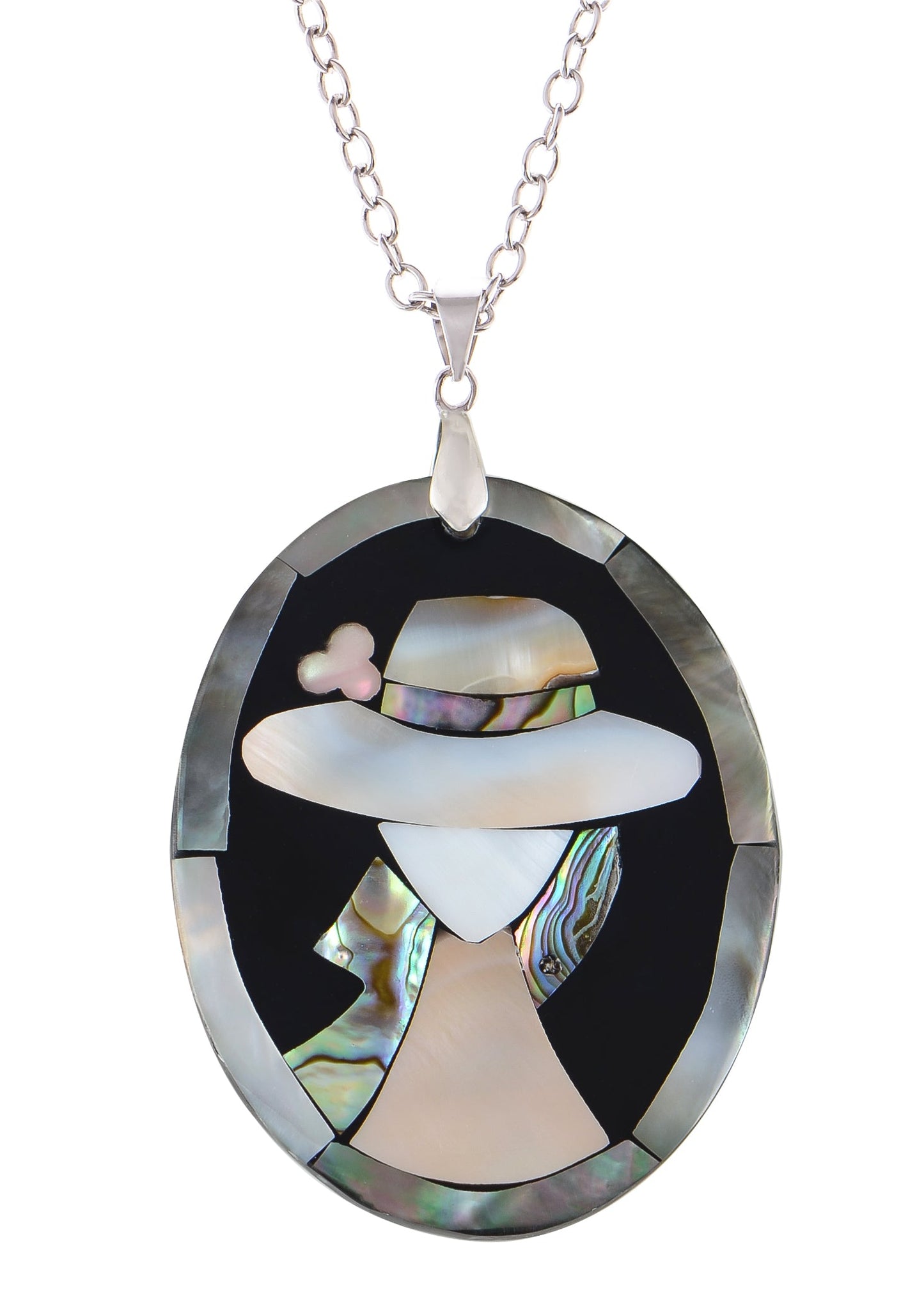 Alilang Silvery Tone Abalone Shell Elegant Lady Frame Pendant Necklace Christmas Valentine's Day Jewelry Gifts