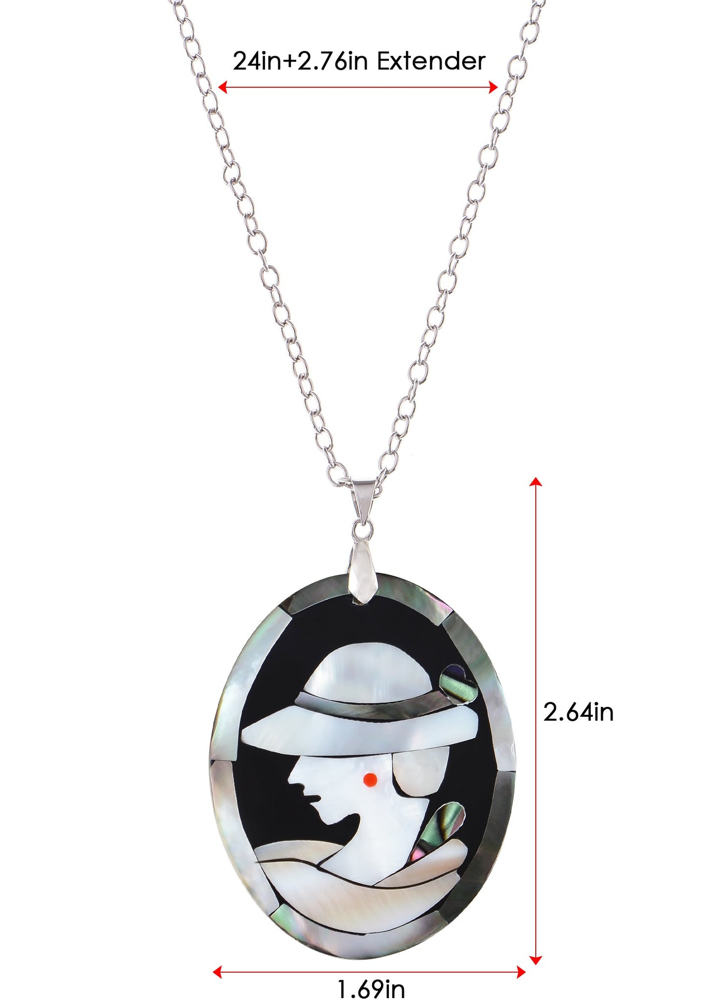 Alilang Silvery Tone Abalone Shell Elegant Lady Frame Pendant Necklace Christmas Valentine's Day Jewelry Gifts