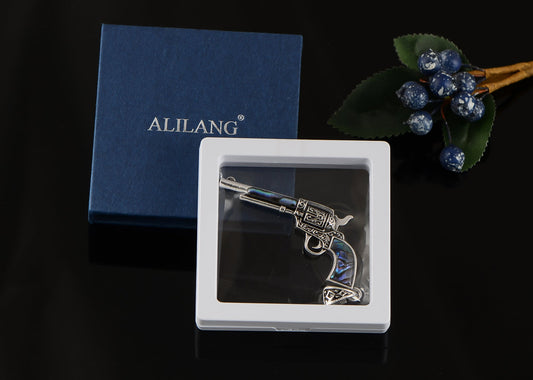 Alilang Antiqued Silvery Tone Abalone Shell Revolver Pistol Gun Pendant Necklace for Women Men