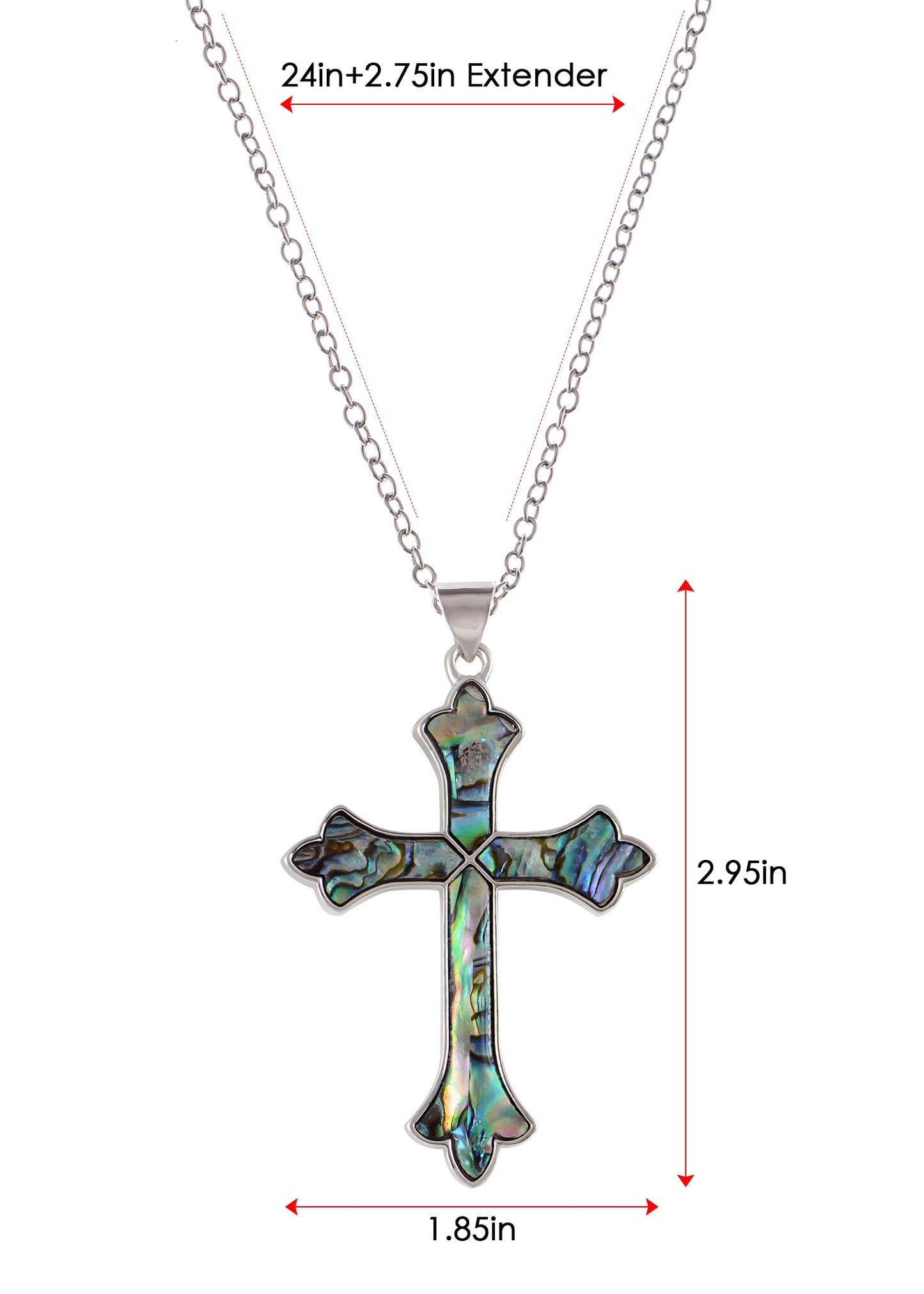 Alilang Vintage Inspired Silvery Tone Abalone Shell Religious Cross Pendant Necklace