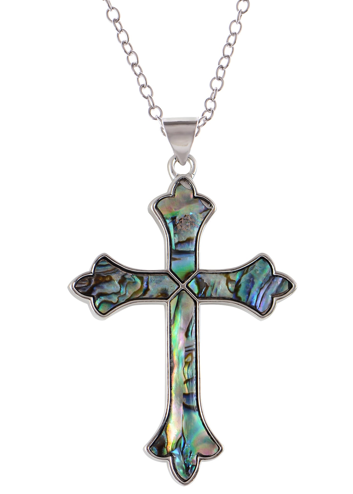 Alilang Vintage Inspired Silvery Tone Abalone Shell Religious Cross Pendant Necklace