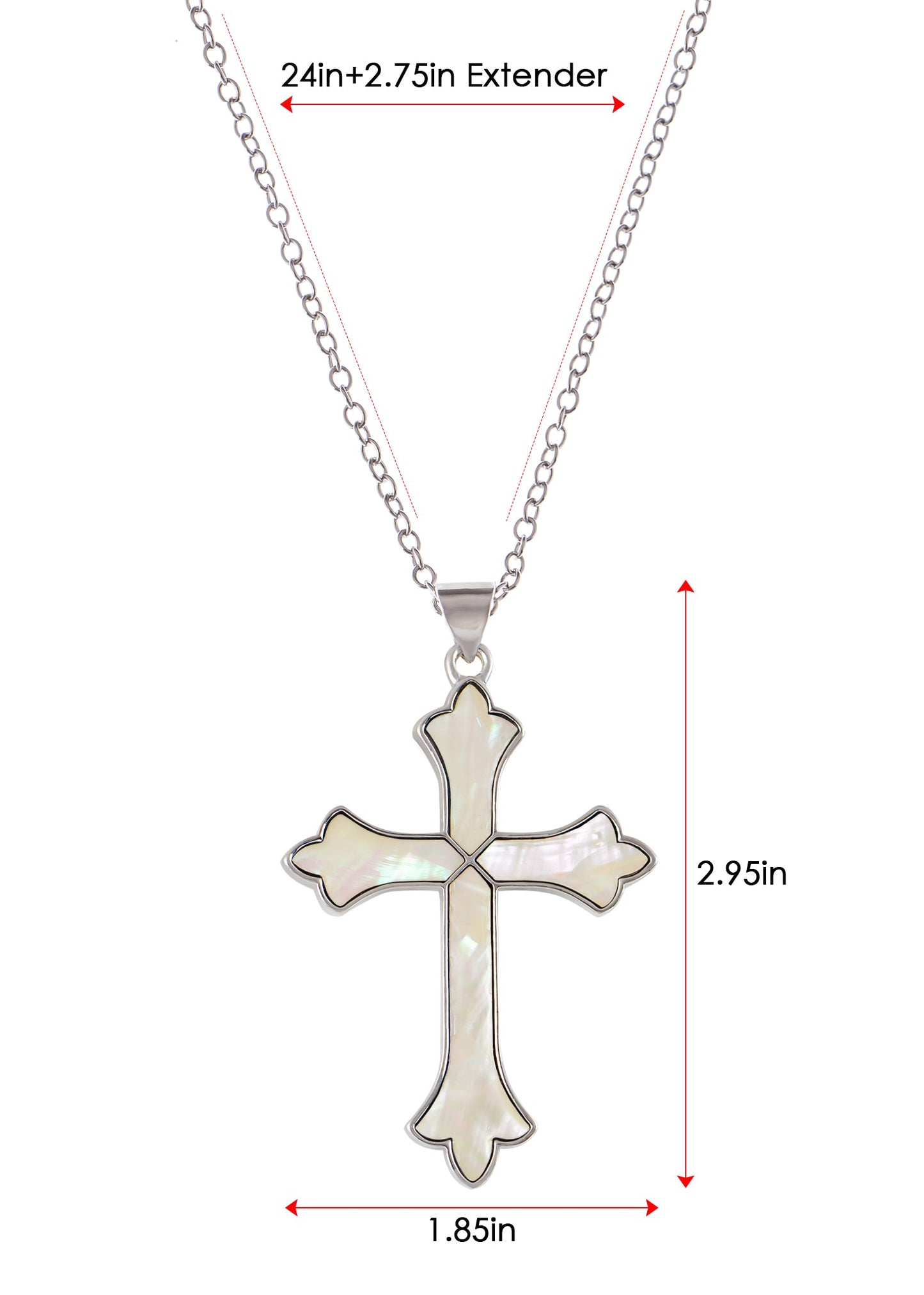 Alilang Vintage Inspired Silvery Tone Abalone Shell Religious Cross Pendant Necklace