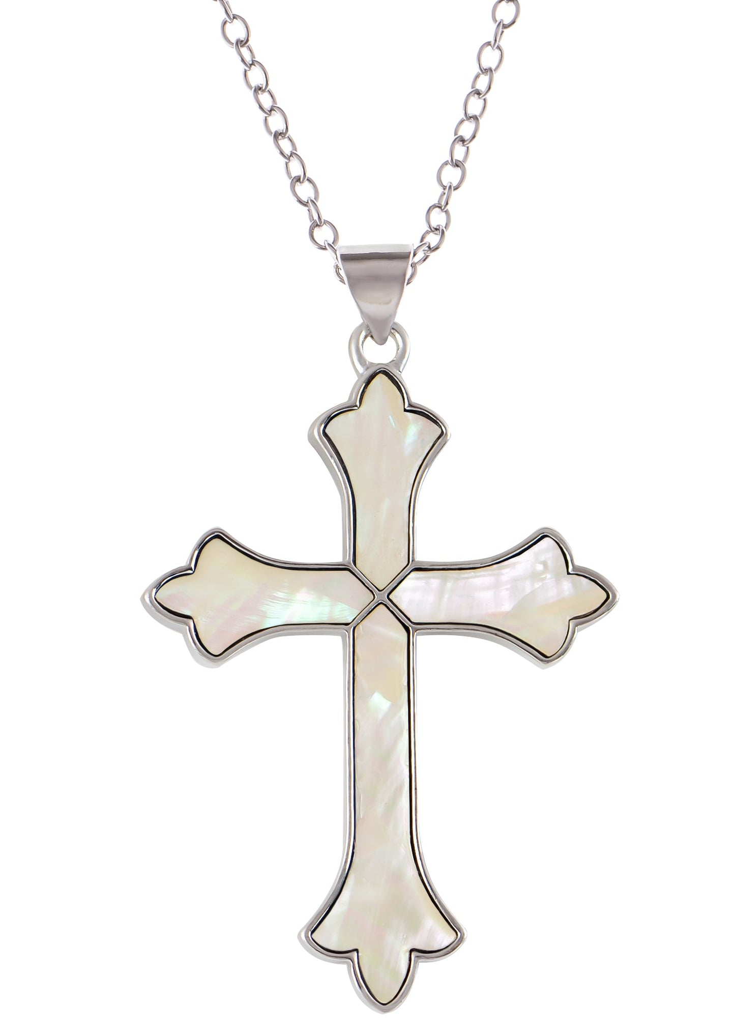 Alilang Vintage Inspired Silvery Tone Abalone Shell Religious Cross Pendant Necklace