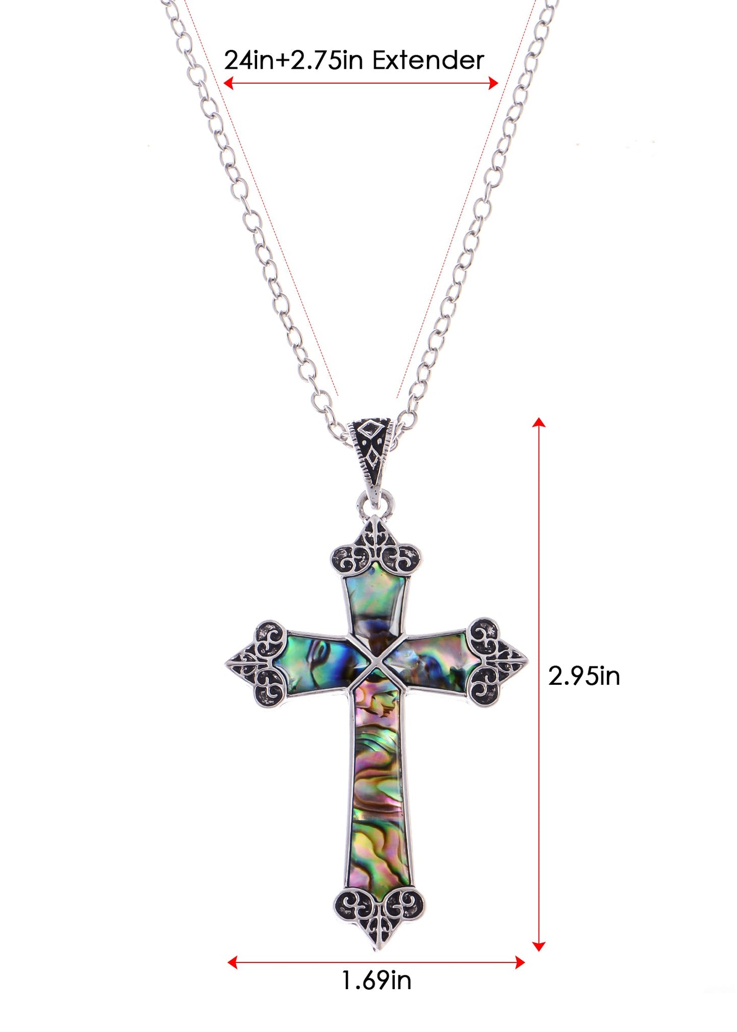 Alilang Vintage Inspired Silvery Tone Abalone Shell Religious Cross Pendant Necklace