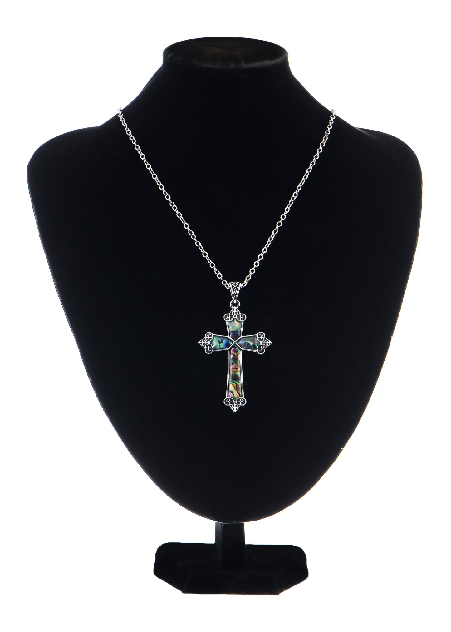 Alilang Vintage Inspired Silvery Tone Abalone Shell Religious Cross Pendant Necklace