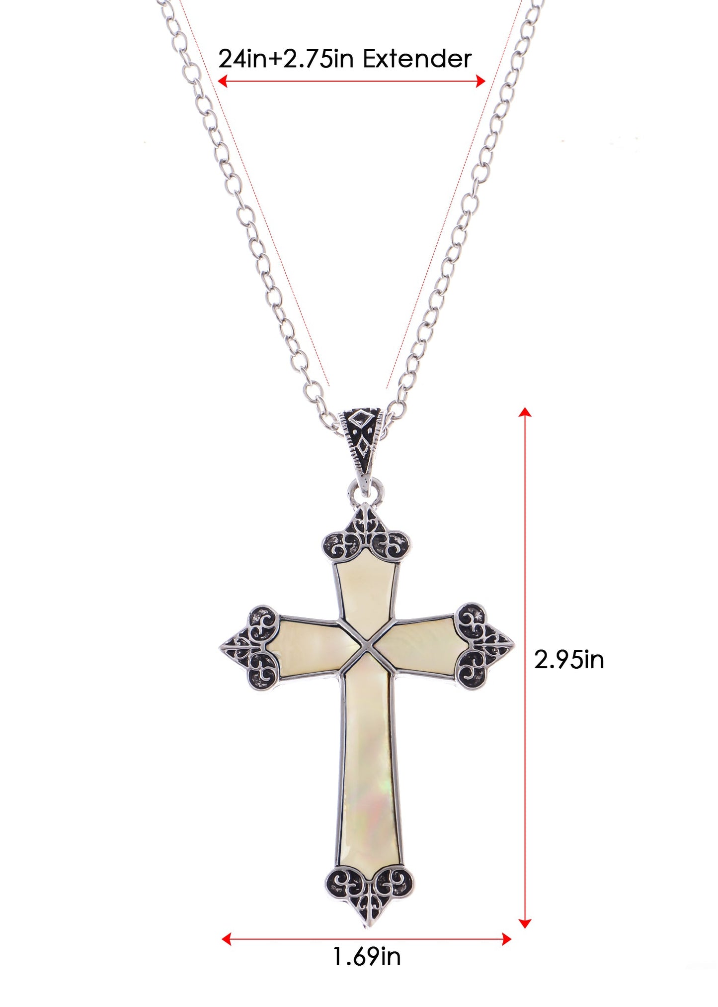 Alilang Vintage Inspired Silvery Tone Abalone Shell Religious Cross Pendant Necklace