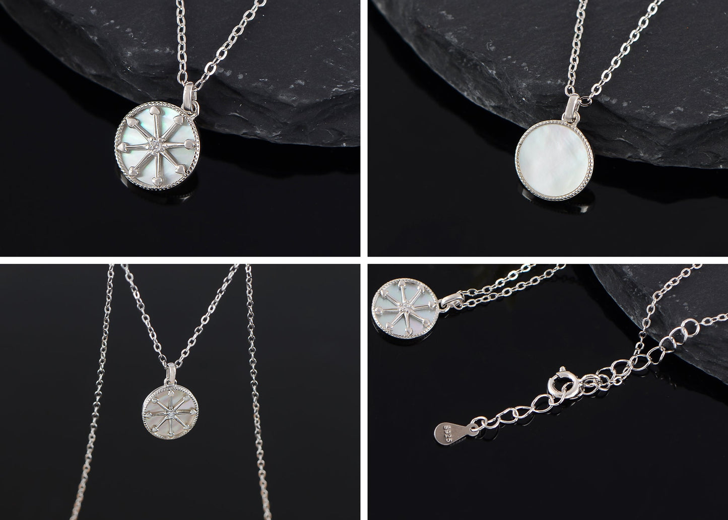 Alilang 925 Sterling Silver Shell Necklace With Octagonal Star Heart Circular Coin Pendants