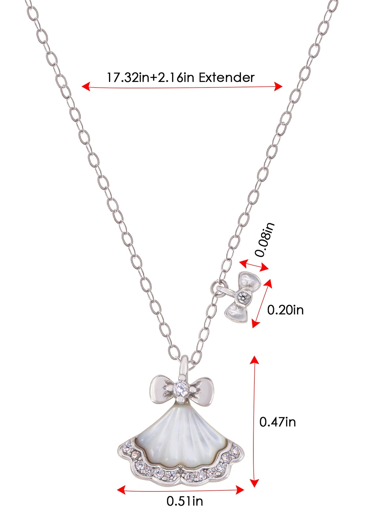 Alilang Sparkling Rhinestone Seashell Skirt Necklace - 925 Sterling Silver Fan Pendant Necklaces For Women