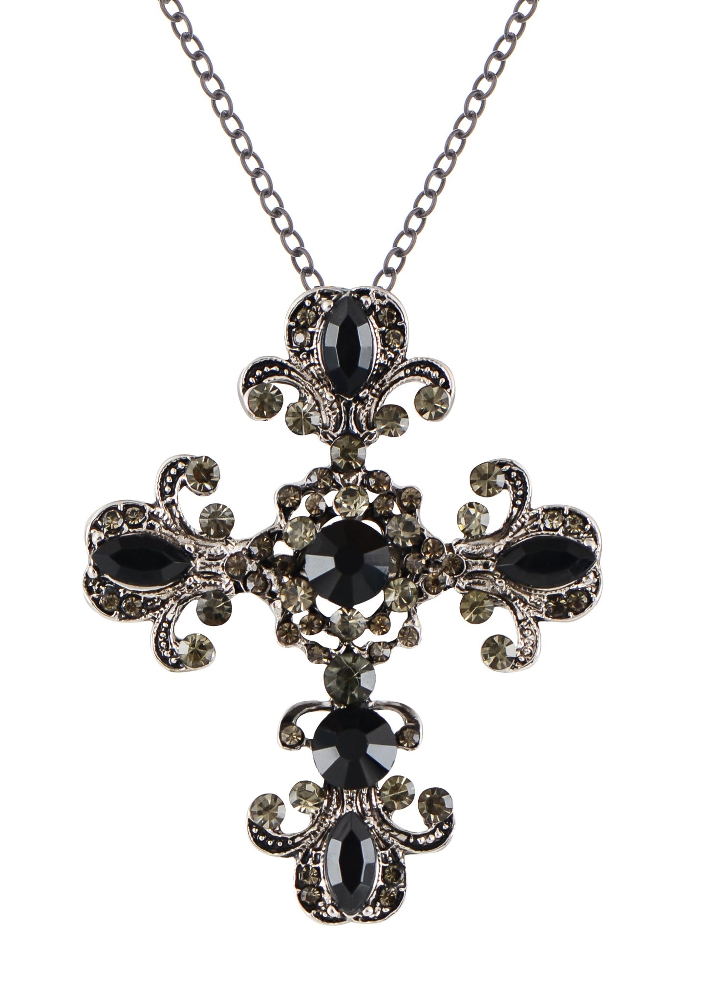 Alilang Religious Cross Pendant Necklace Sparkle Crystal Rhinestones Brooch Pin Gothic Jewelry for Women Men