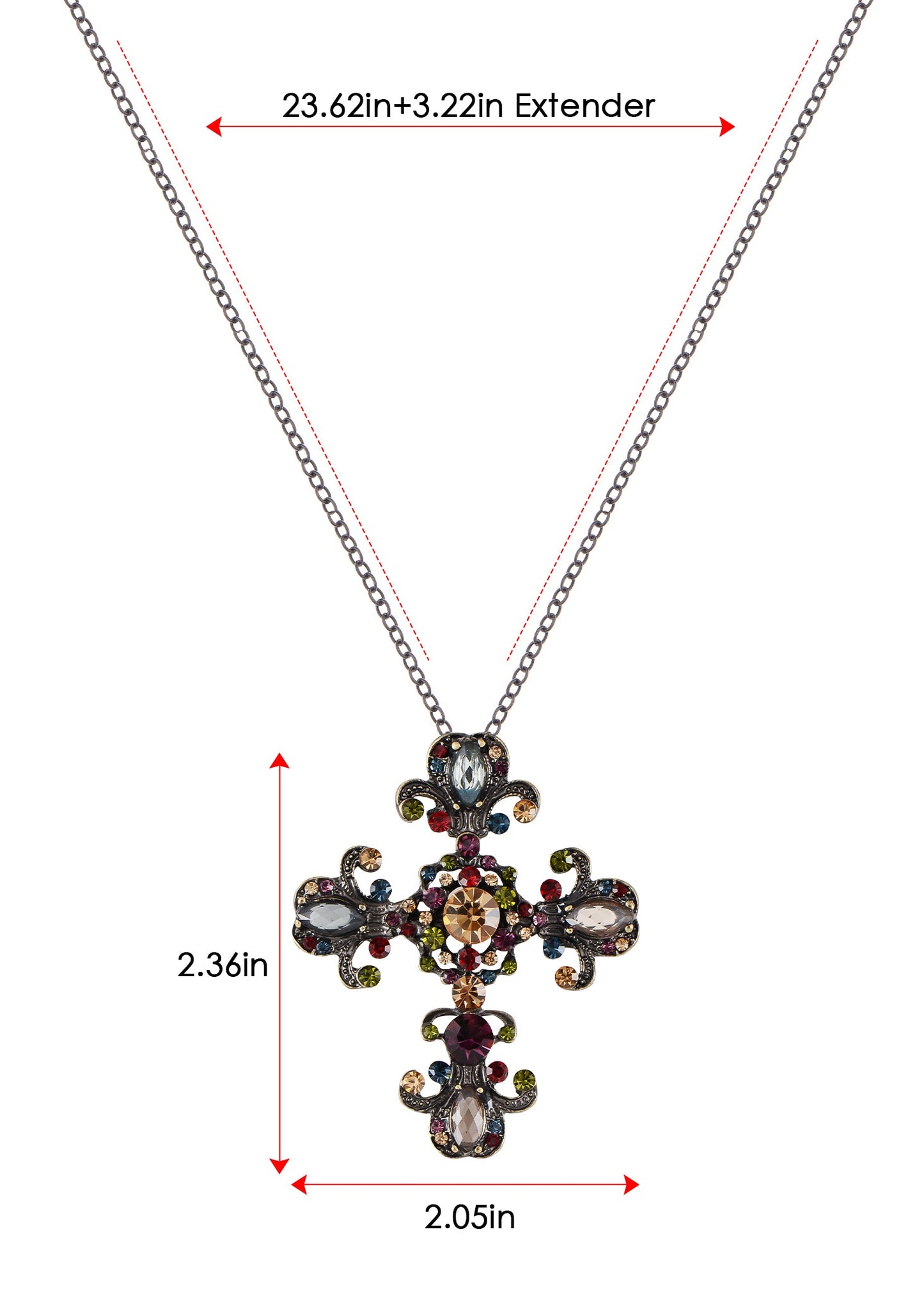 Alilang Religious Cross Pendant Necklace Sparkle Crystal Rhinestones Brooch Pin Gothic Jewelry for Women Men