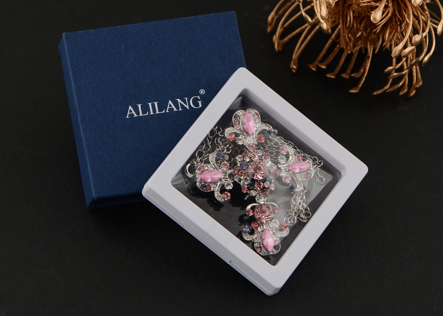 Alilang Religious Cross Pendant Necklace Sparkle Crystal Rhinestones Brooch Pin Gothic Jewelry for Women Men