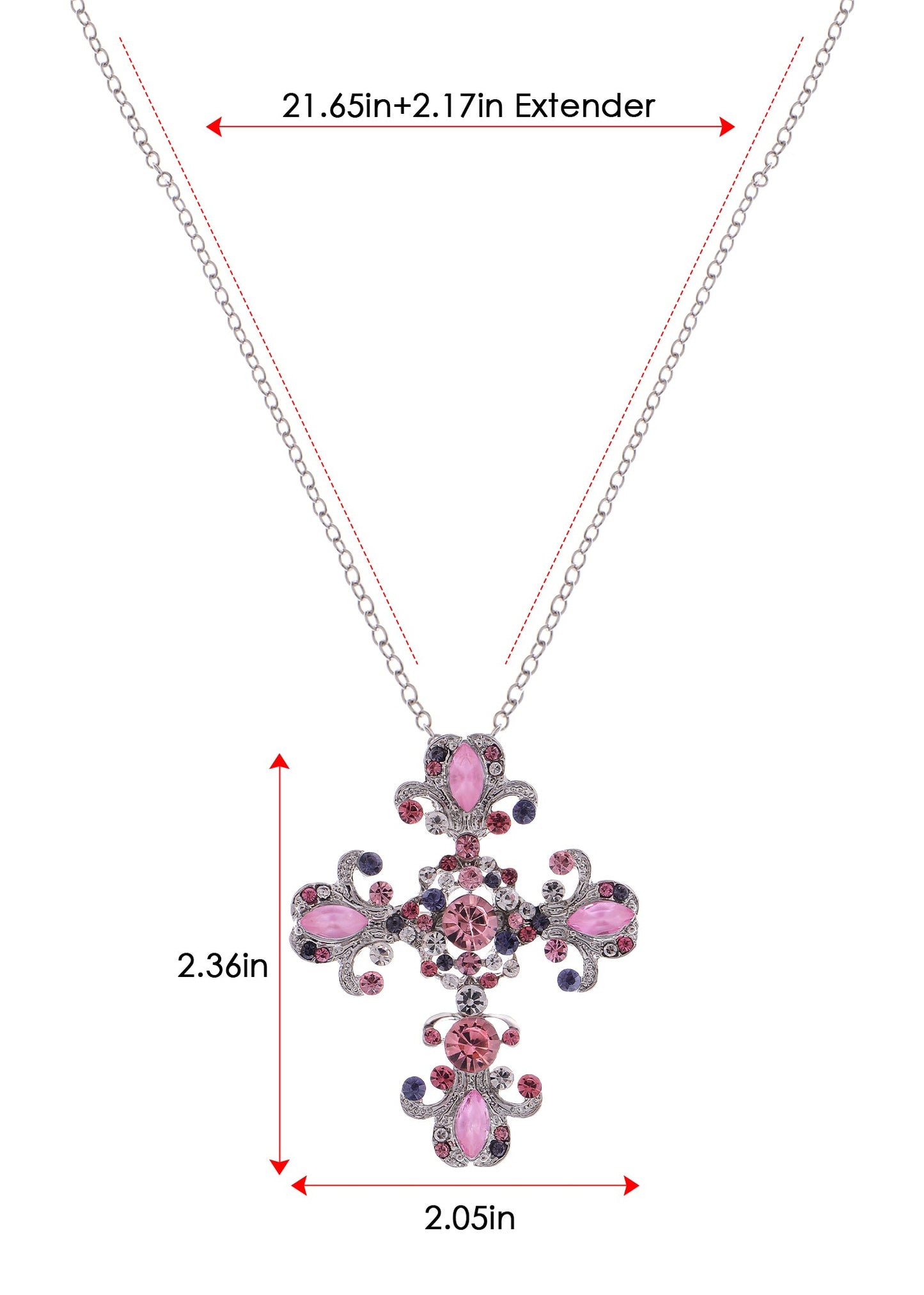 Alilang Religious Cross Pendant Necklace Sparkle Crystal Rhinestones Brooch Pin Gothic Jewelry for Women Men