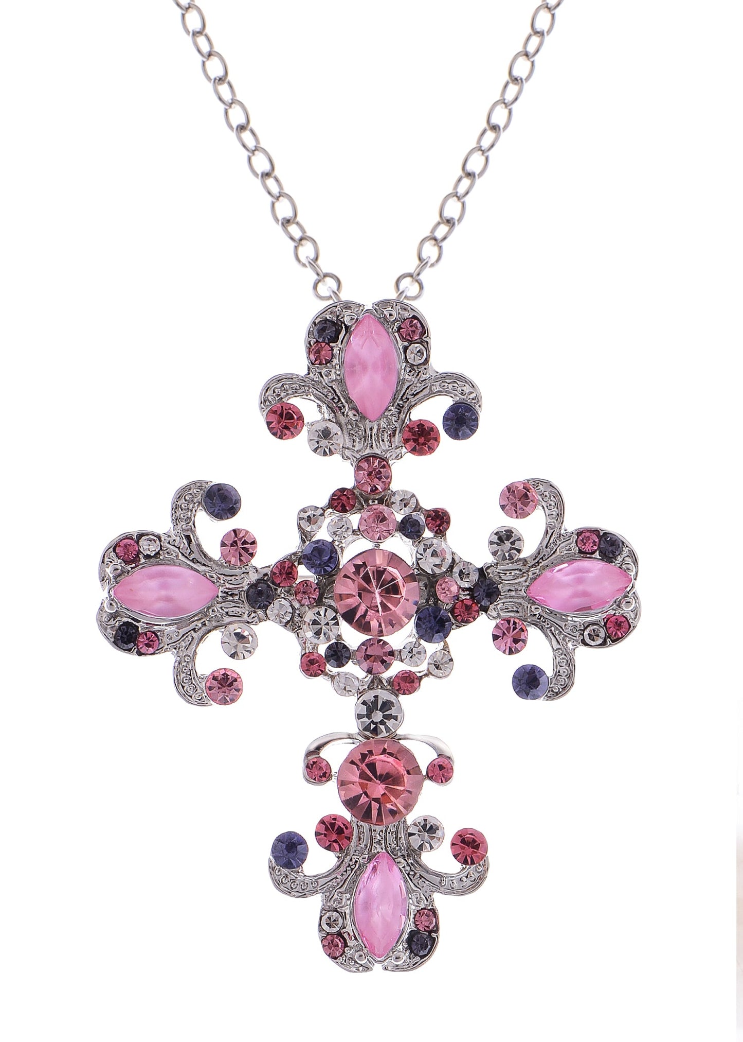 Alilang Religious Cross Pendant Necklace Sparkle Crystal Rhinestones Brooch Pin Gothic Jewelry for Women Men