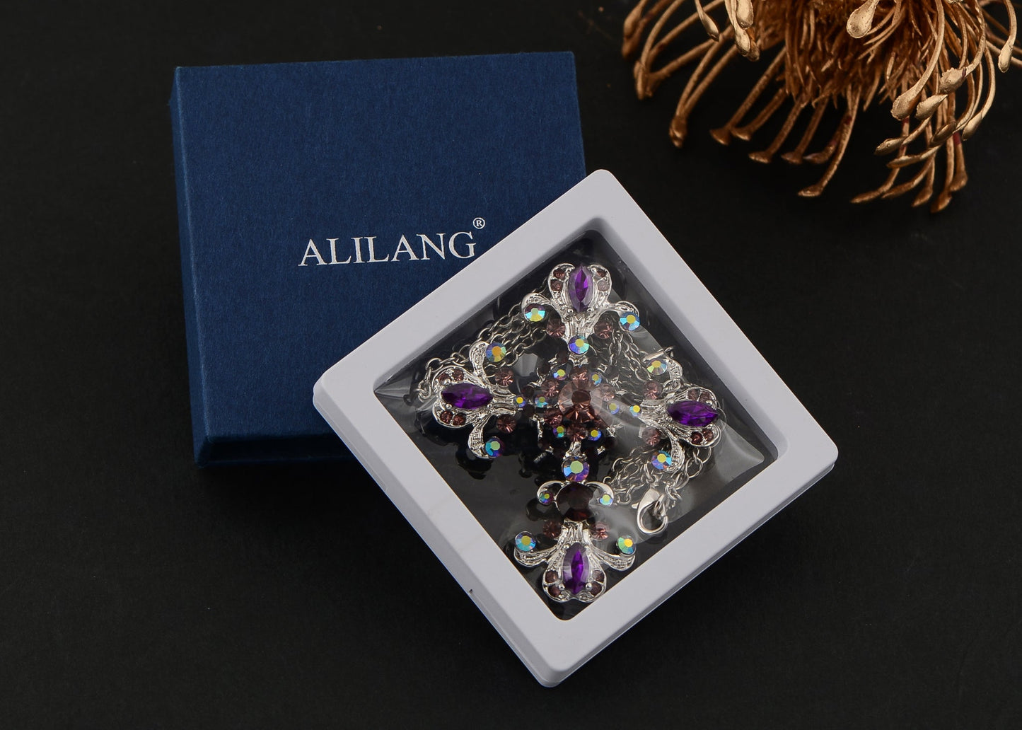 Alilang Religious Cross Pendant Necklace Sparkle Crystal Rhinestones Brooch Pin Gothic Jewelry for Women Men