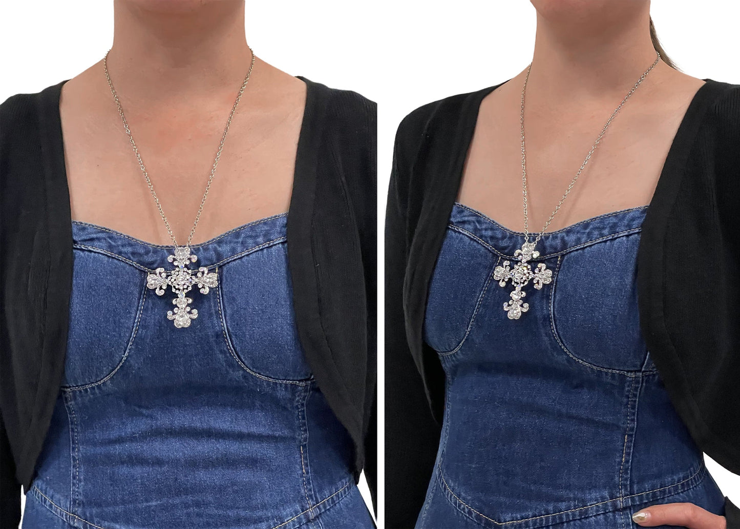 Alilang Religious Cross Pendant Necklace Sparkle Crystal Rhinestones Brooch Pin Gothic Jewelry for Women Men