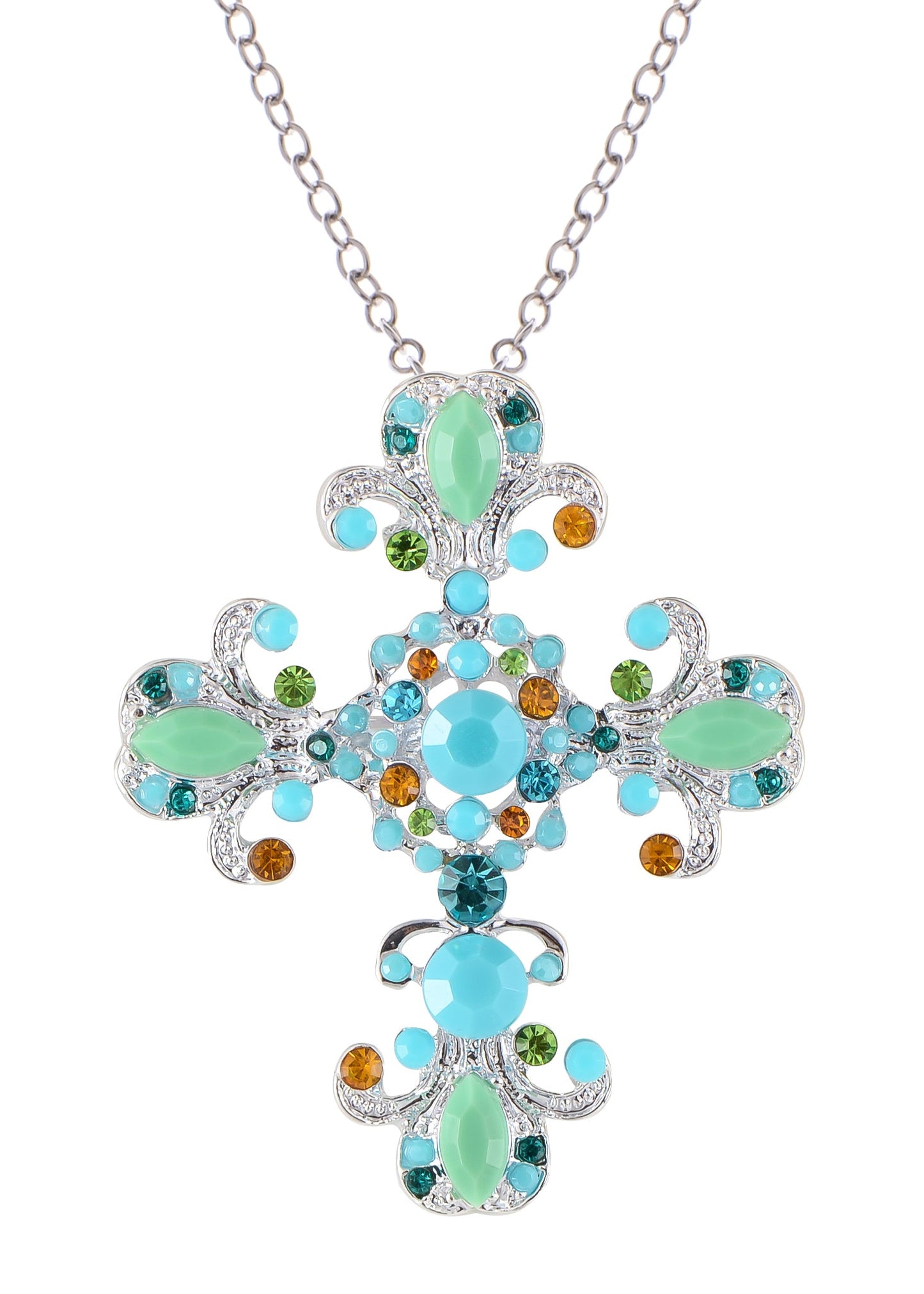 Alilang Religious Cross Pendant Necklace Sparkle Crystal Rhinestones Brooch Pin Gothic Jewelry for Women Men