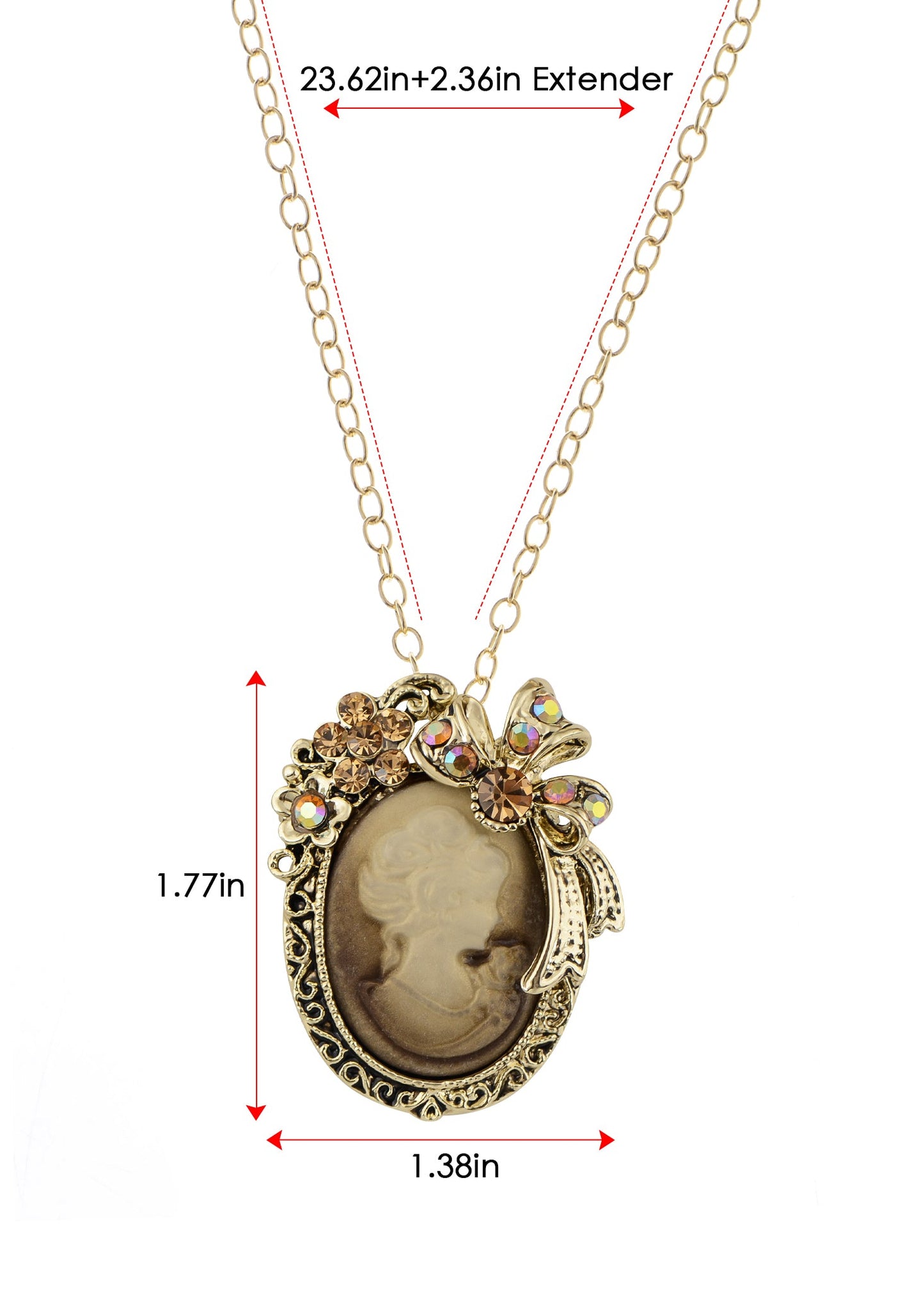 Alilang Vintage Inspired Crystal Rhinestones Victorian Lady Cameo Pendant Necklace Maiden Flower Ribbon Bow Brooch Pin