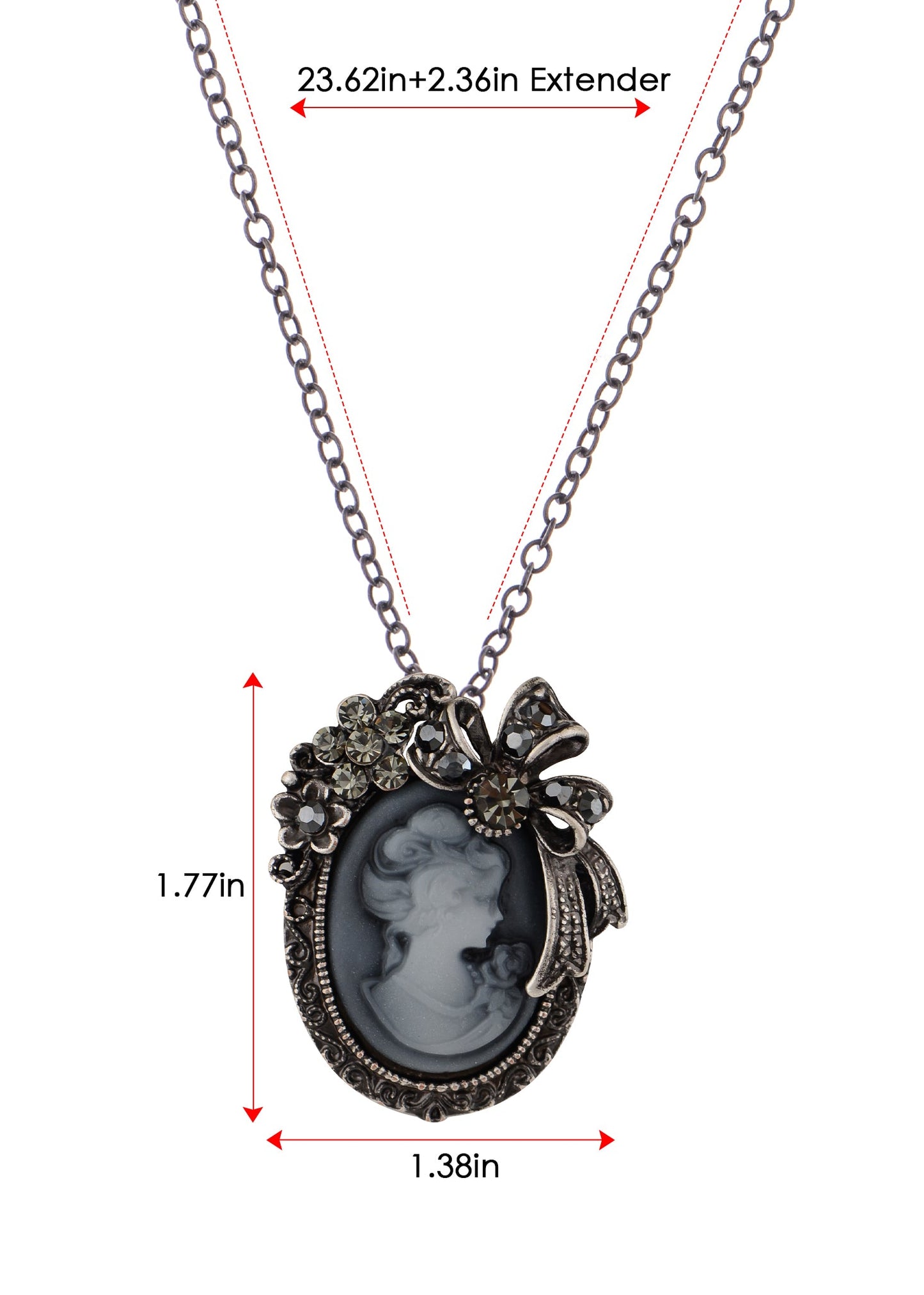 Alilang Vintage Inspired Crystal Rhinestones Victorian Lady Cameo Pendant Necklace Maiden Flower Ribbon Bow Brooch Pin