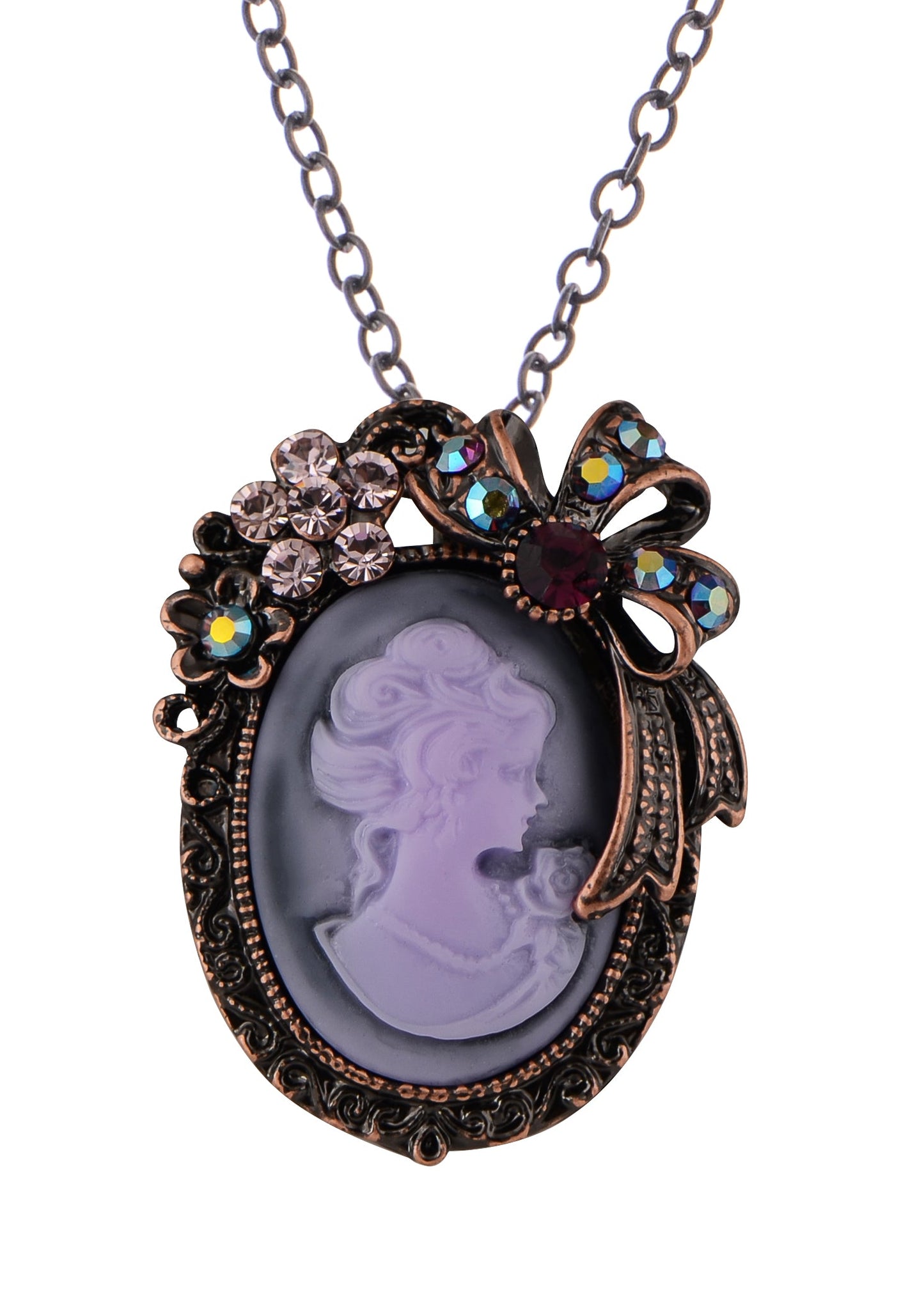 Alilang Vintage Inspired Crystal Rhinestones Victorian Lady Cameo Pendant Necklace Maiden Flower Ribbon Bow Brooch Pin