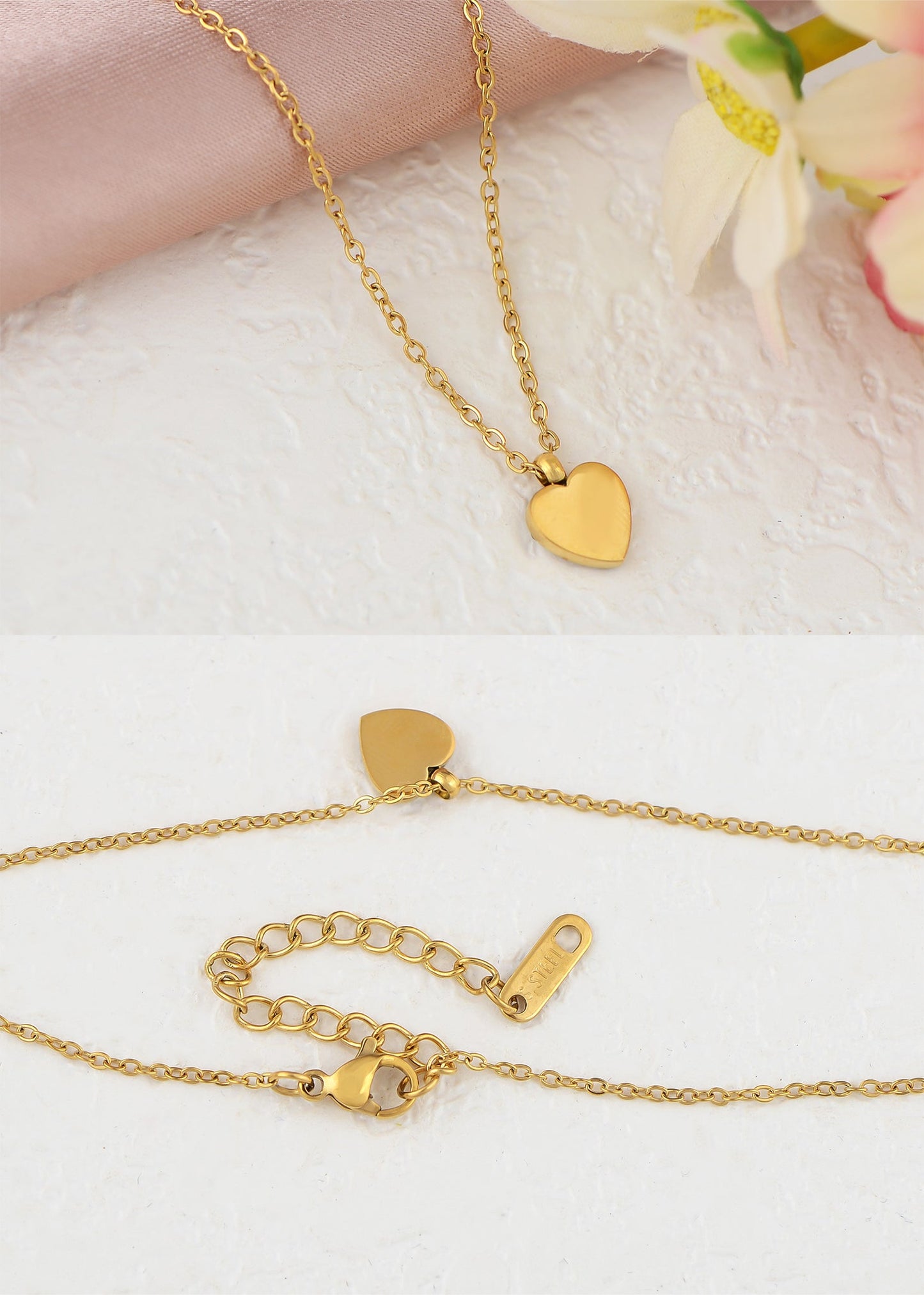 Women Gold Crystal rhinestone Heart Necklace Stainless Steel Statement Pendant Necklace