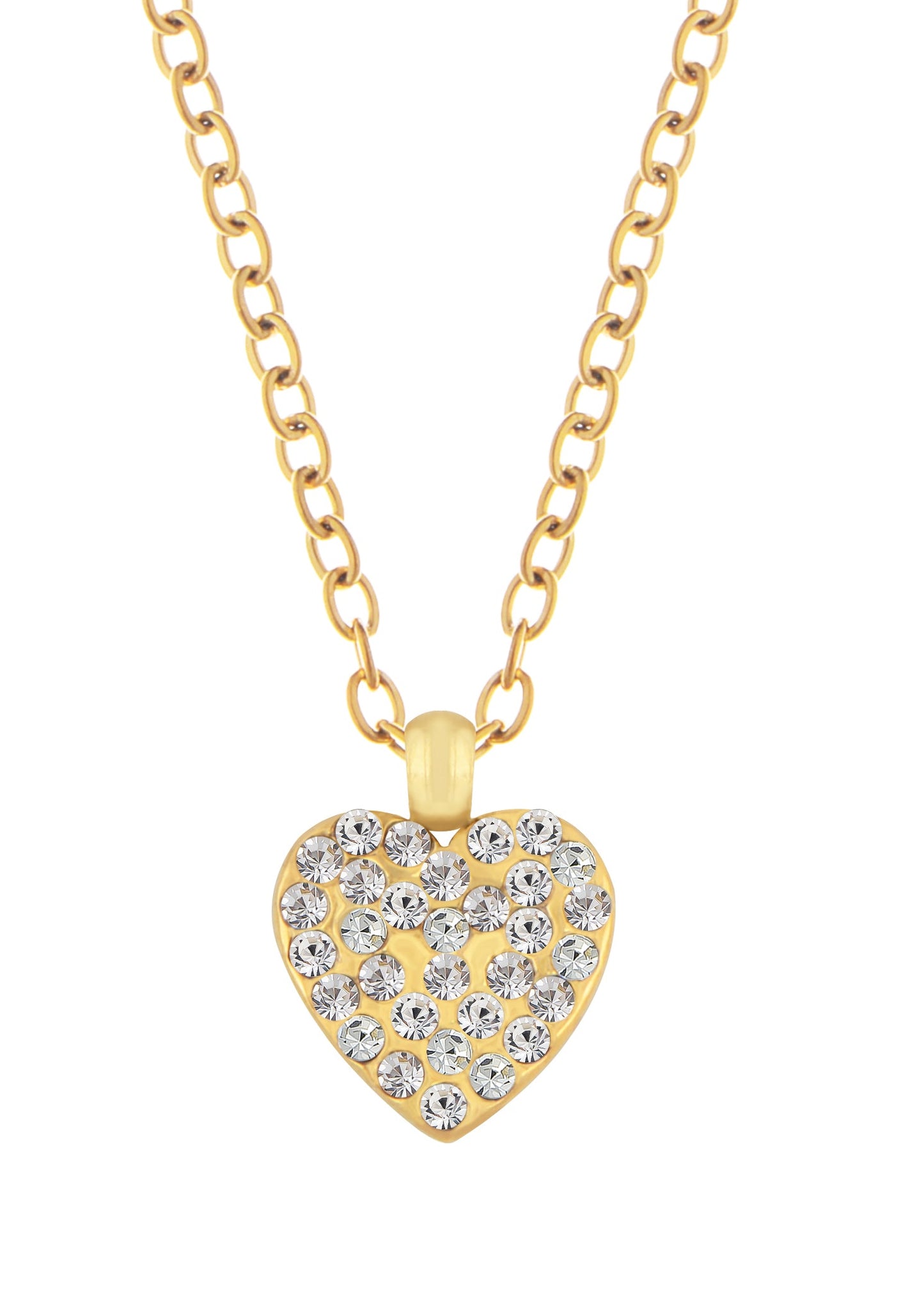 Women Gold Crystal rhinestone Heart Necklace Stainless Steel Statement Pendant Necklace