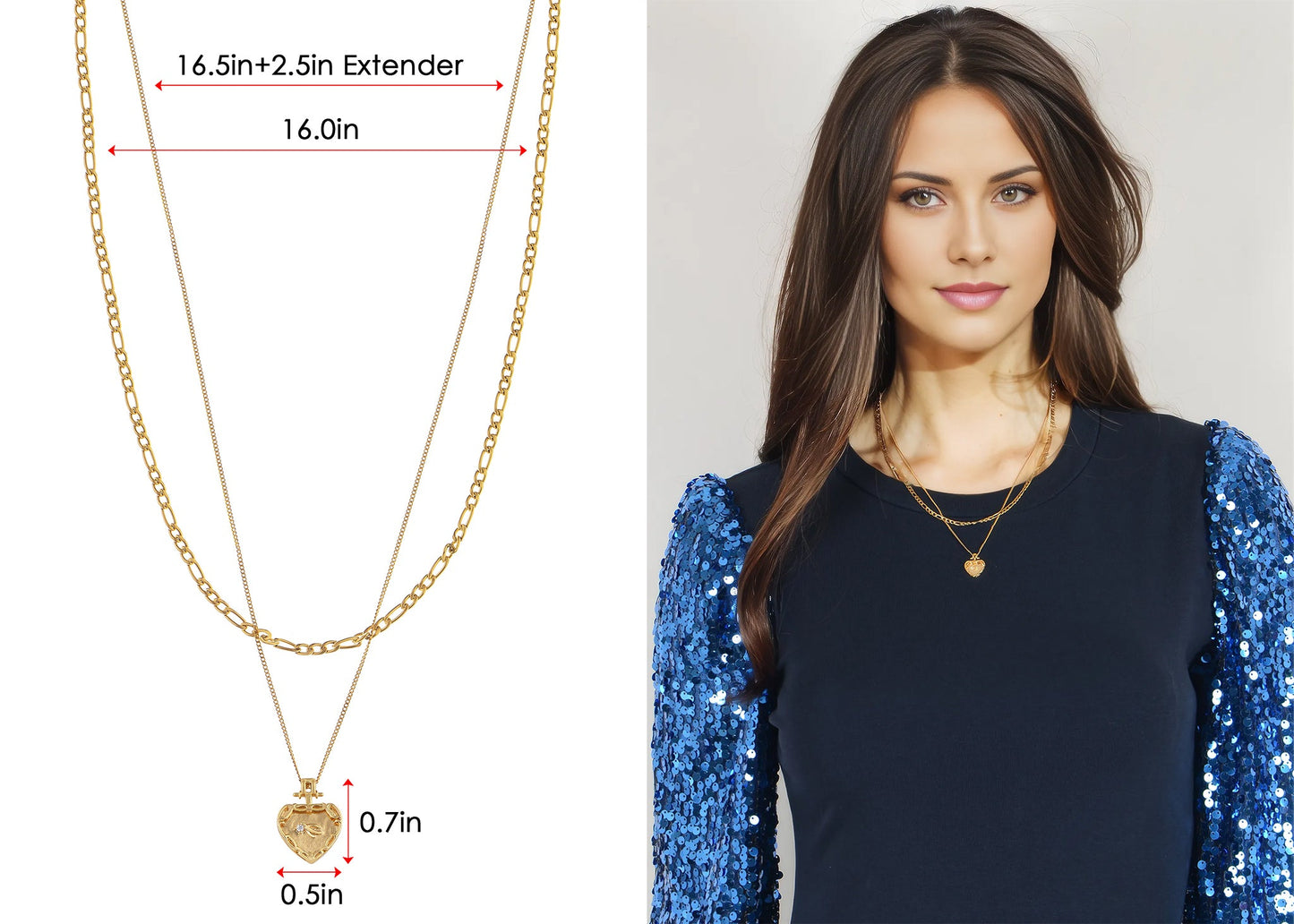 Women Gold Crystal rhinestone Heart Necklace Stainless Steel Statement Pendant Necklace