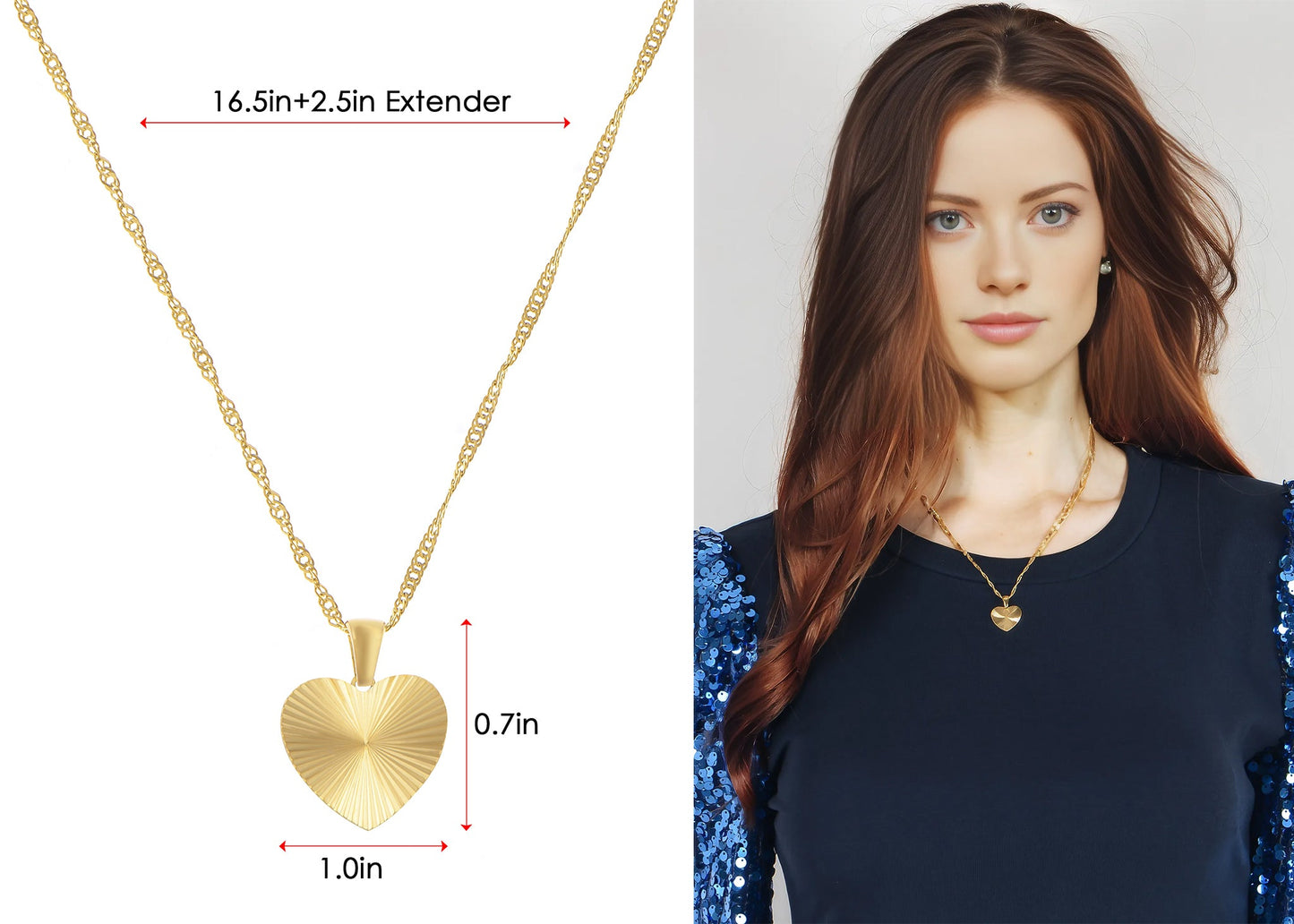 Women Gold Crystal rhinestone Heart Necklace Stainless Steel Statement Pendant Necklace