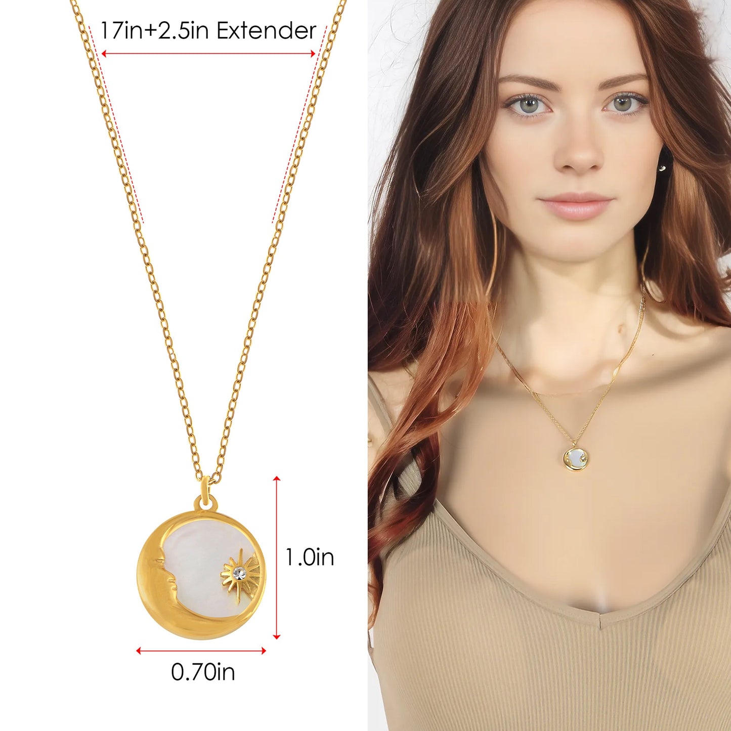 Alilang Gold Toned Stainless Steel Star Moon Sun and Heart Pendant Necklace
