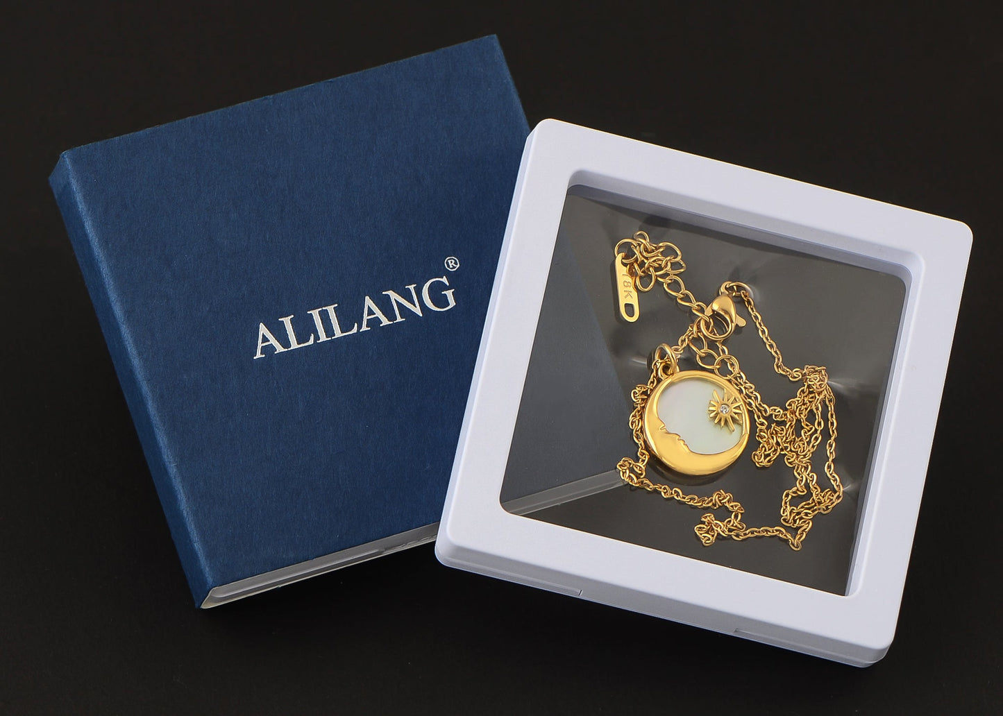 Alilang Gold Toned Stainless Steel Star Moon Sun and Heart Pendant Necklace