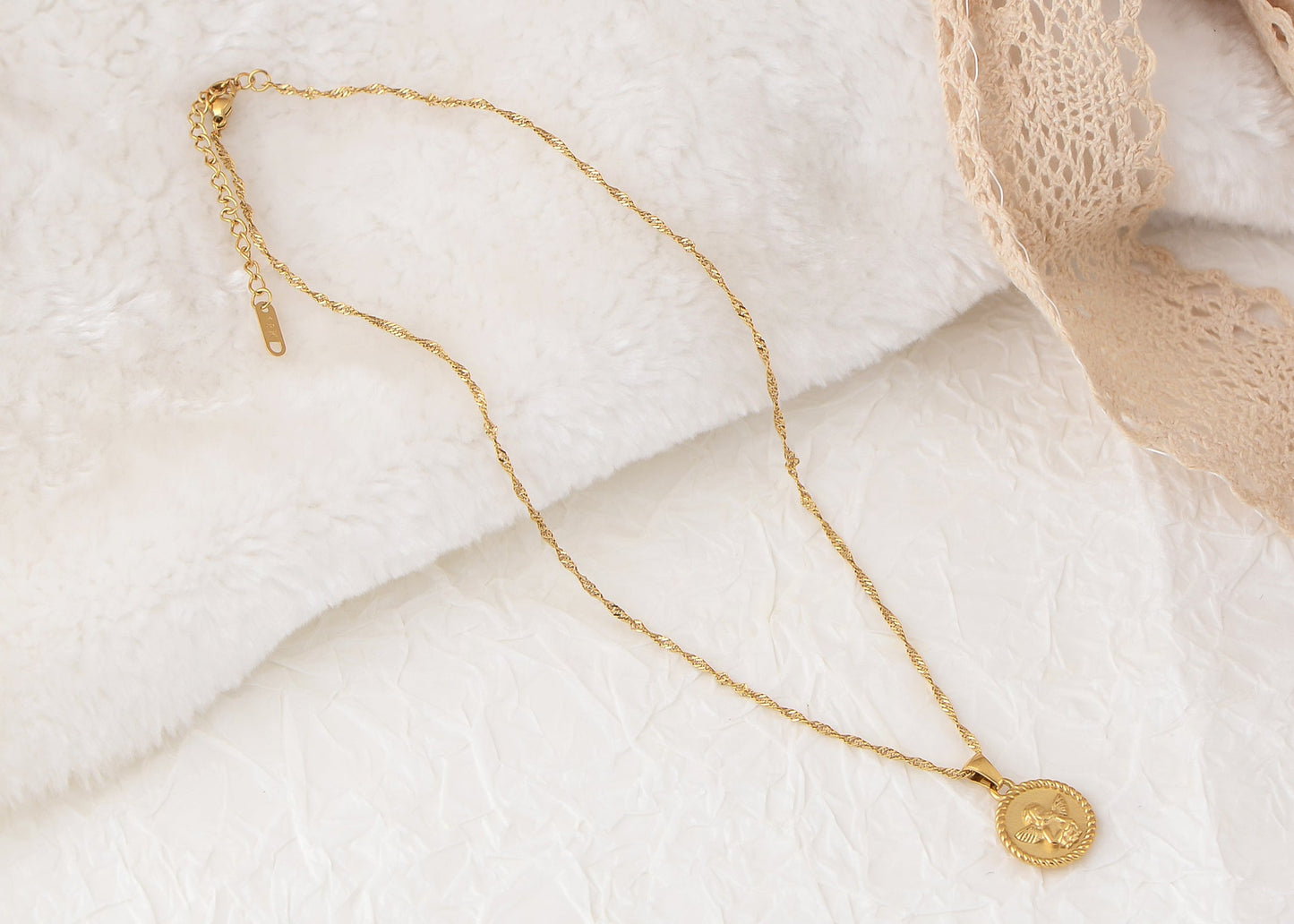 Alilang Gold Toned Stainless Steel Star Moon Sun and Heart Pendant Necklace