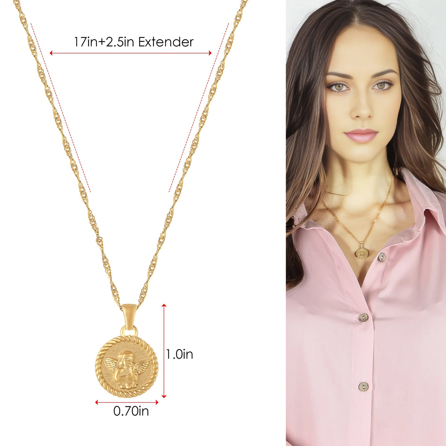Alilang Gold Toned Stainless Steel Star Moon Sun and Heart Pendant Necklace