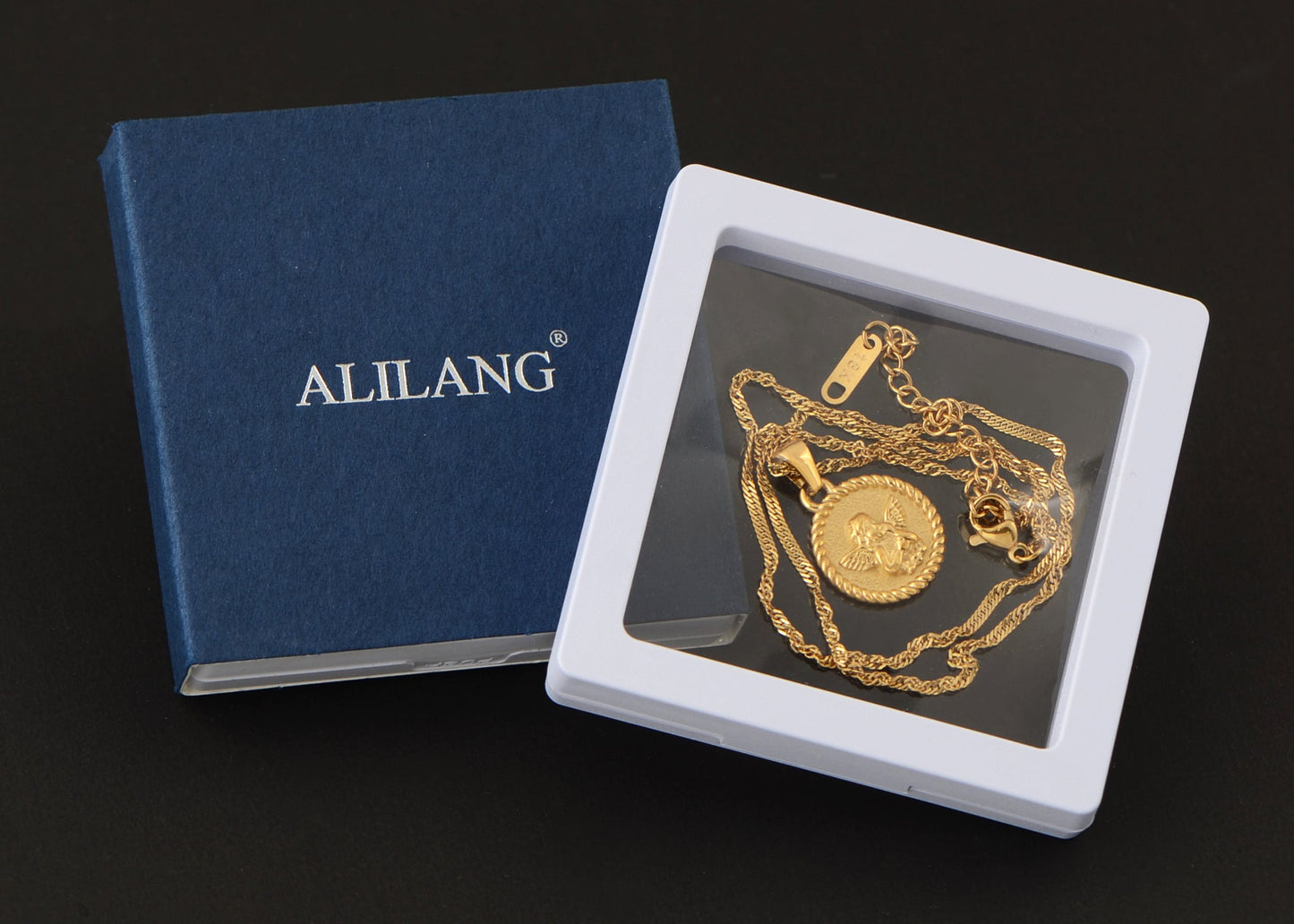 Alilang Gold Toned Stainless Steel Star Moon Sun and Heart Pendant Necklace