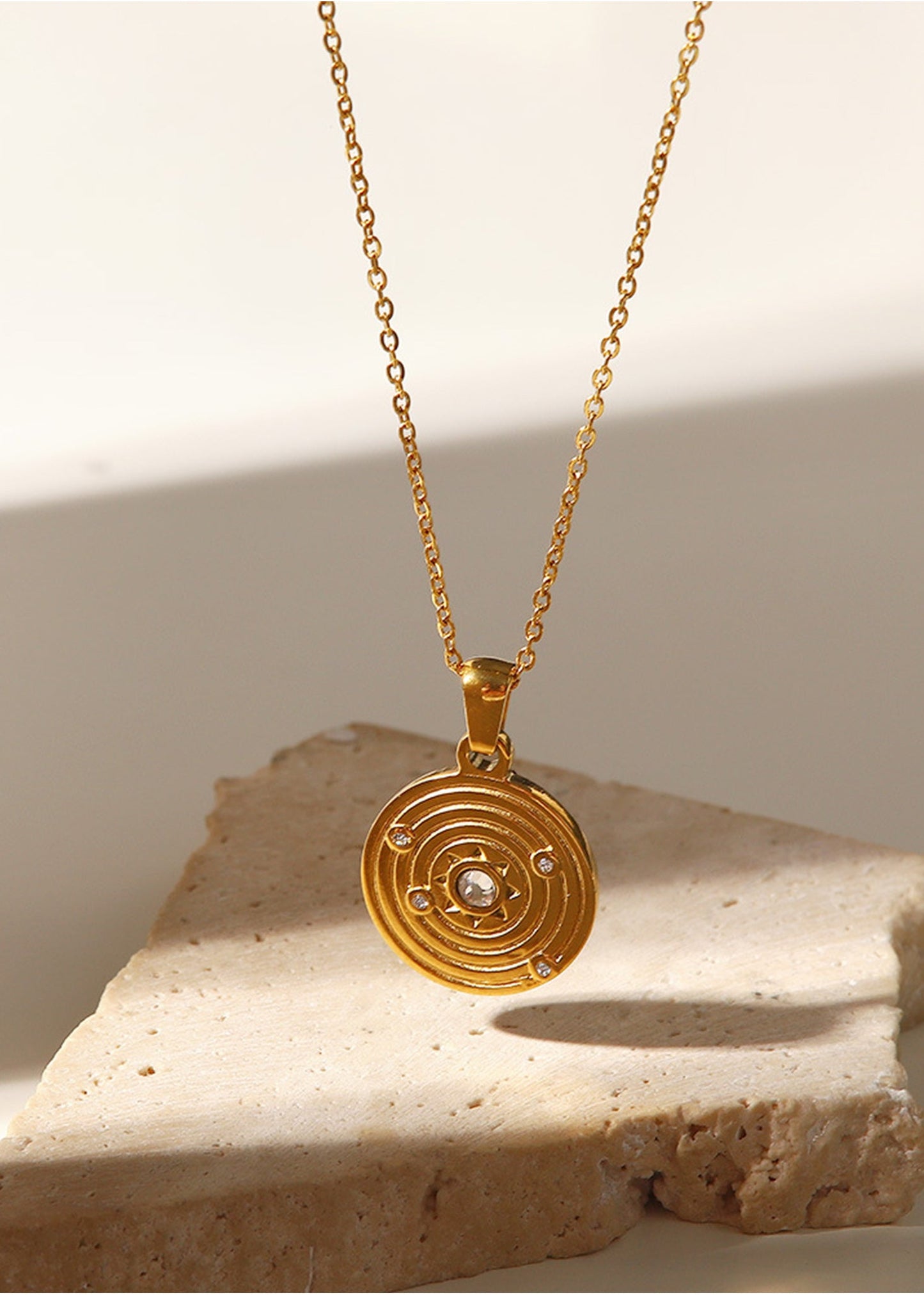 Alilang Gold Toned Stainless Steel Star Moon Sun and Heart Pendant Necklace