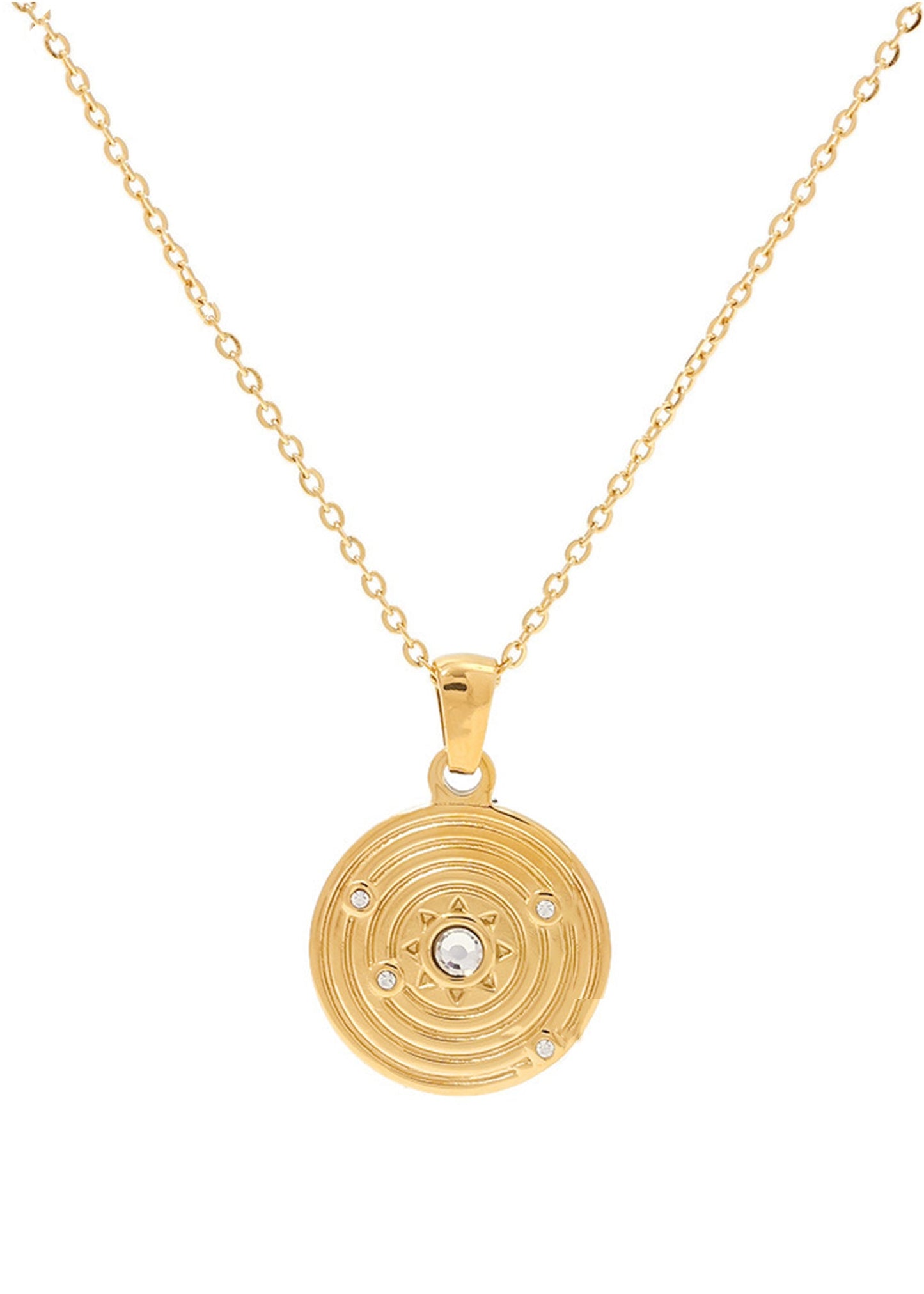 Alilang Gold Toned Stainless Steel Star Moon Sun and Heart Pendant Necklace