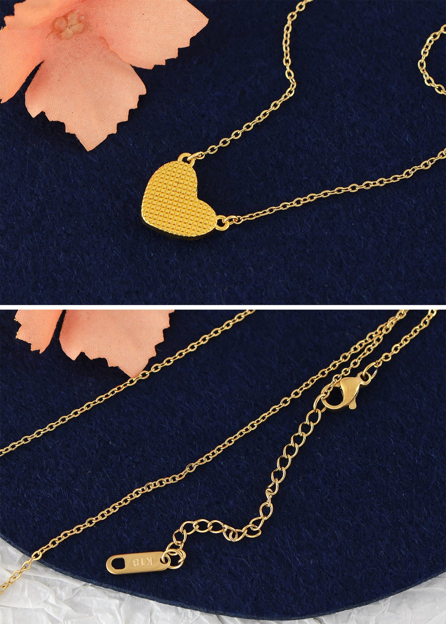 Golden Tone Love Heart Natural Stone Pendant Necklace Birthday or Christmas Jewelry for Women